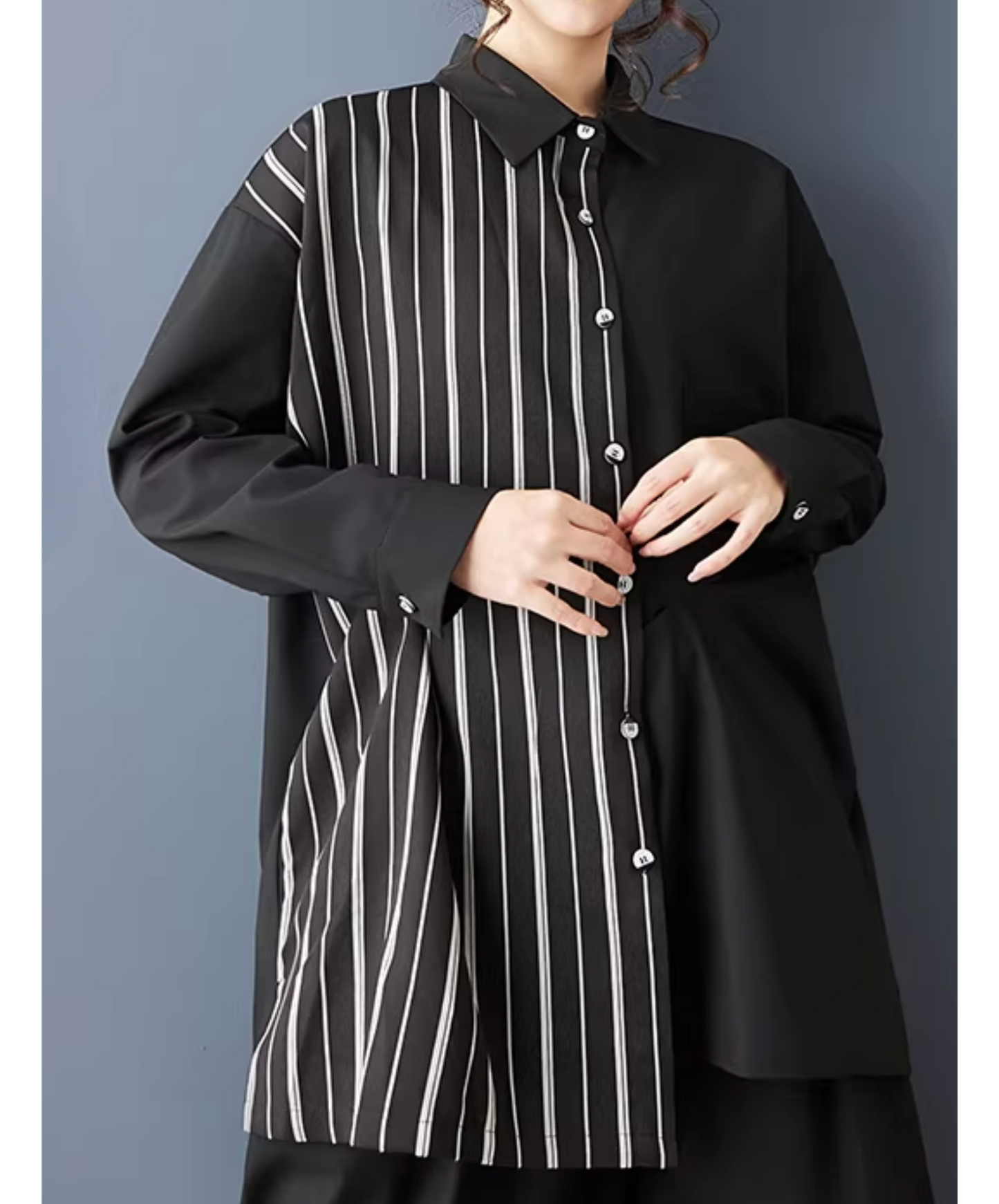 dark striped patchwork mid-length shirt EN2797