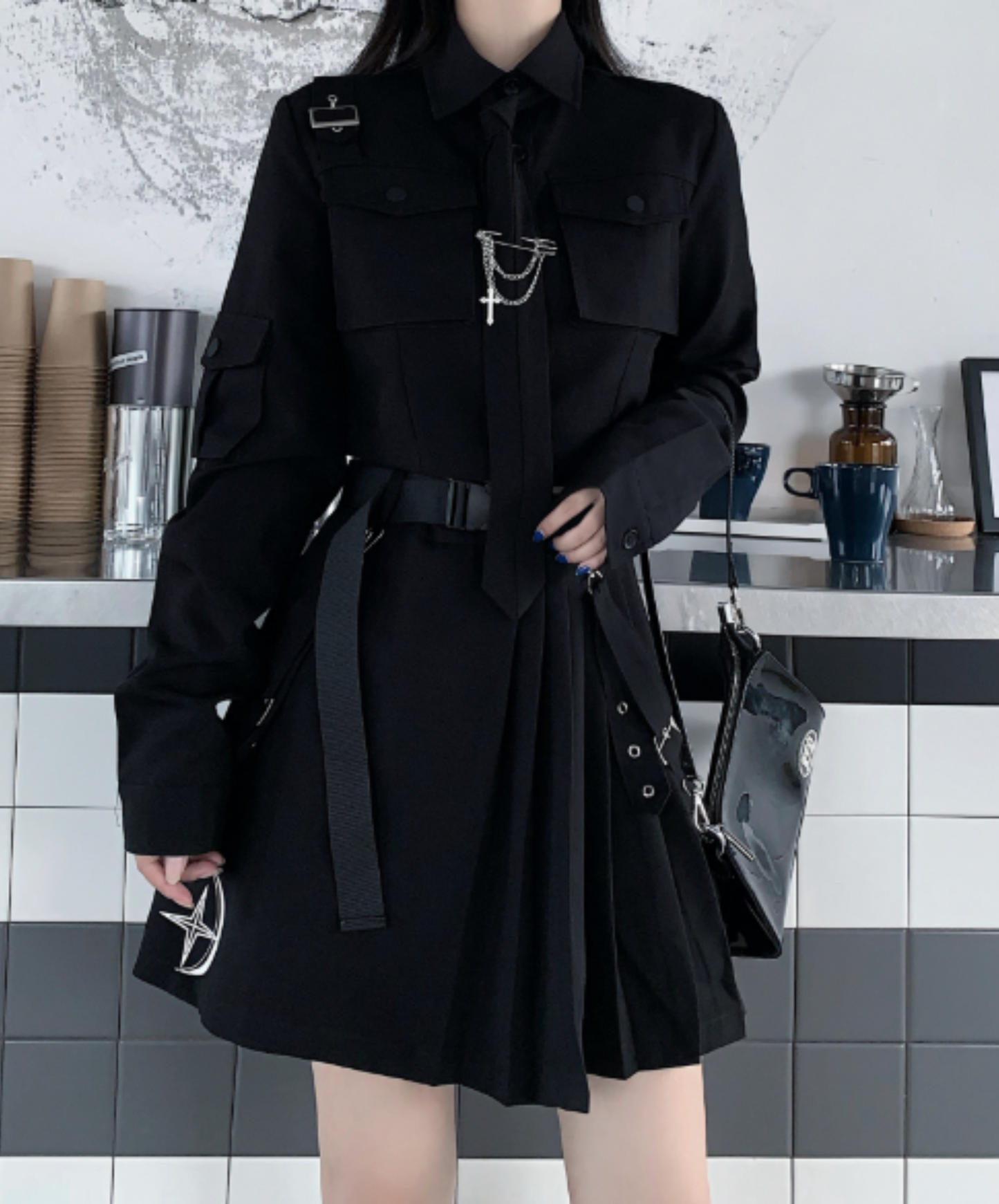 【style72】dark mode outfit set EN1981( shirt+ skirt set)