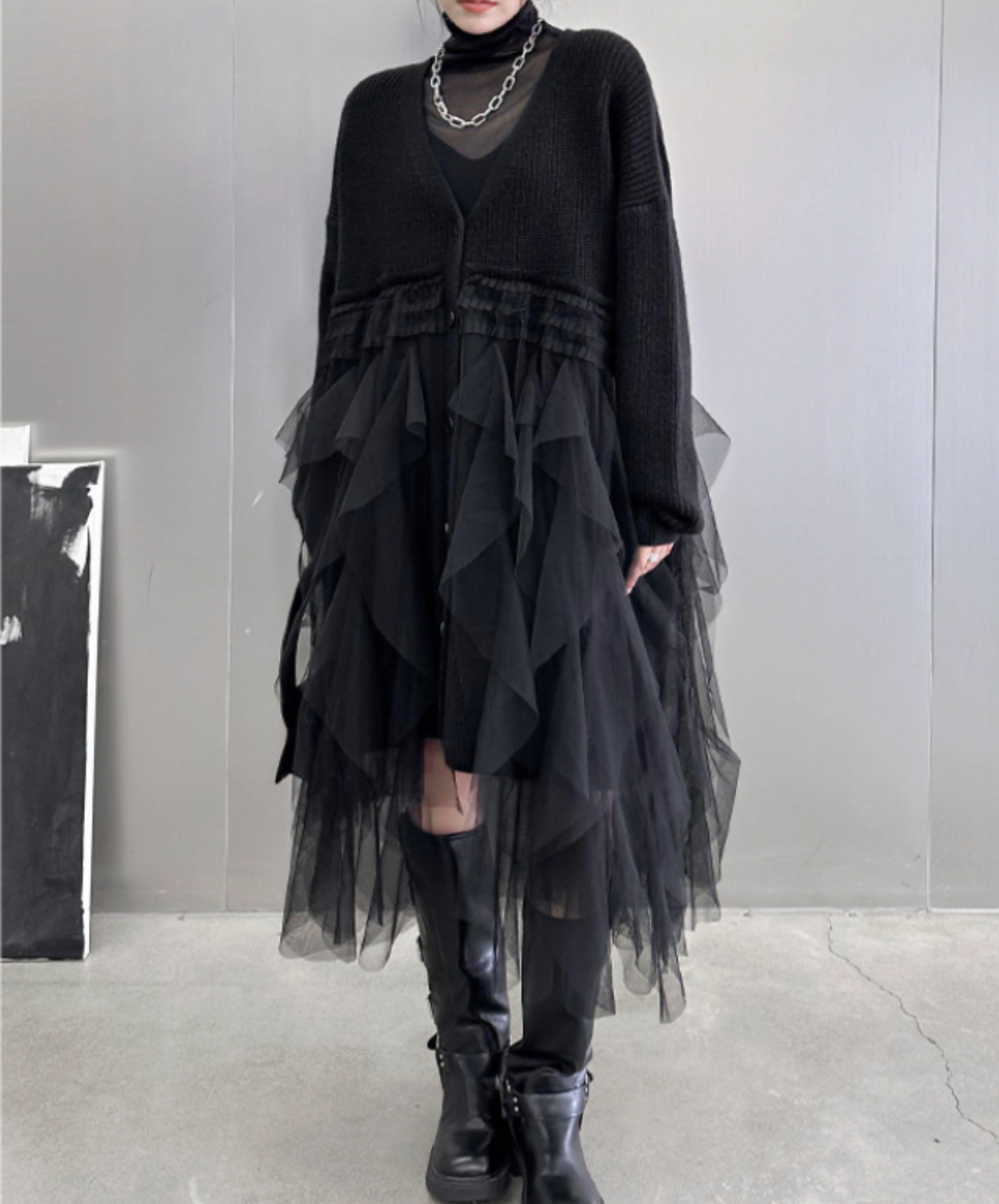 layered ruffle tulle cardigan EN2448