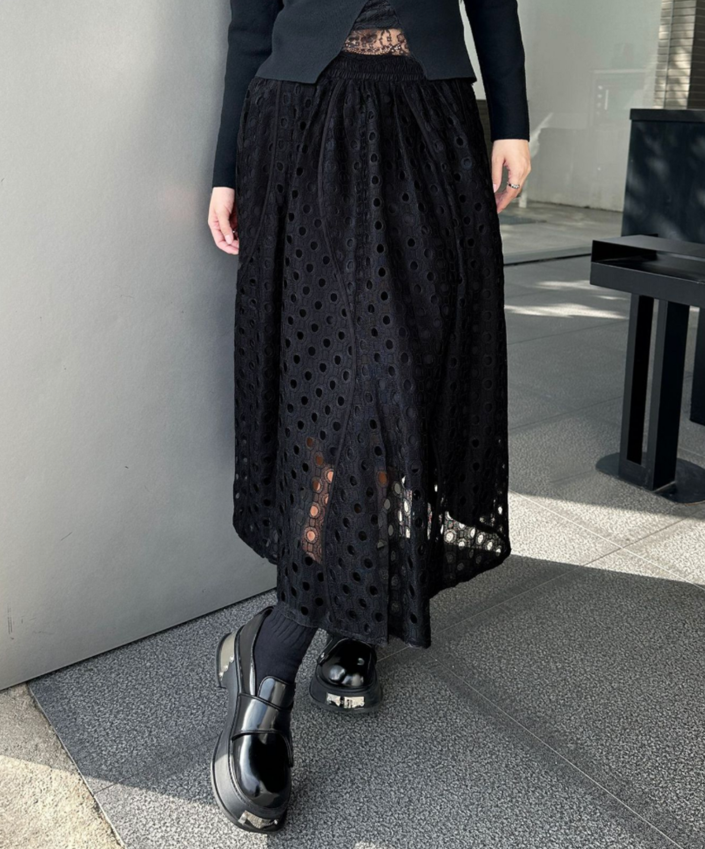 dark eyelet lace a-line skirt EN2335