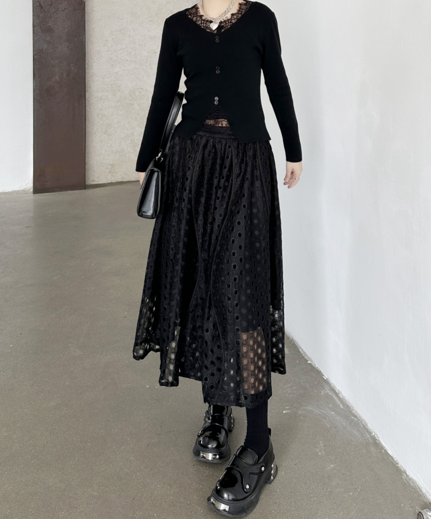 dark eyelet lace a-line skirt EN2335