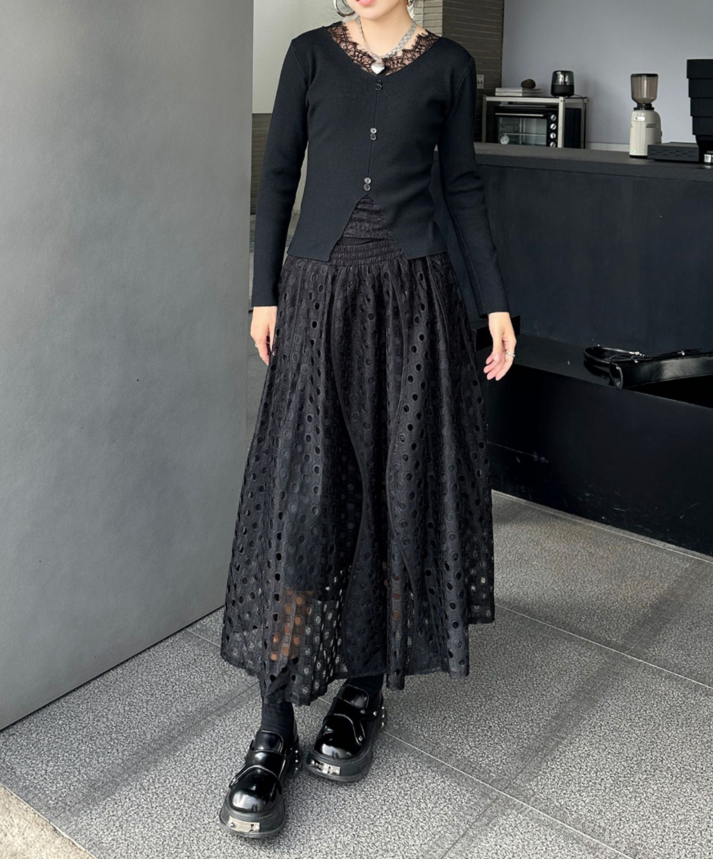 dark eyelet lace a-line skirt EN2335
