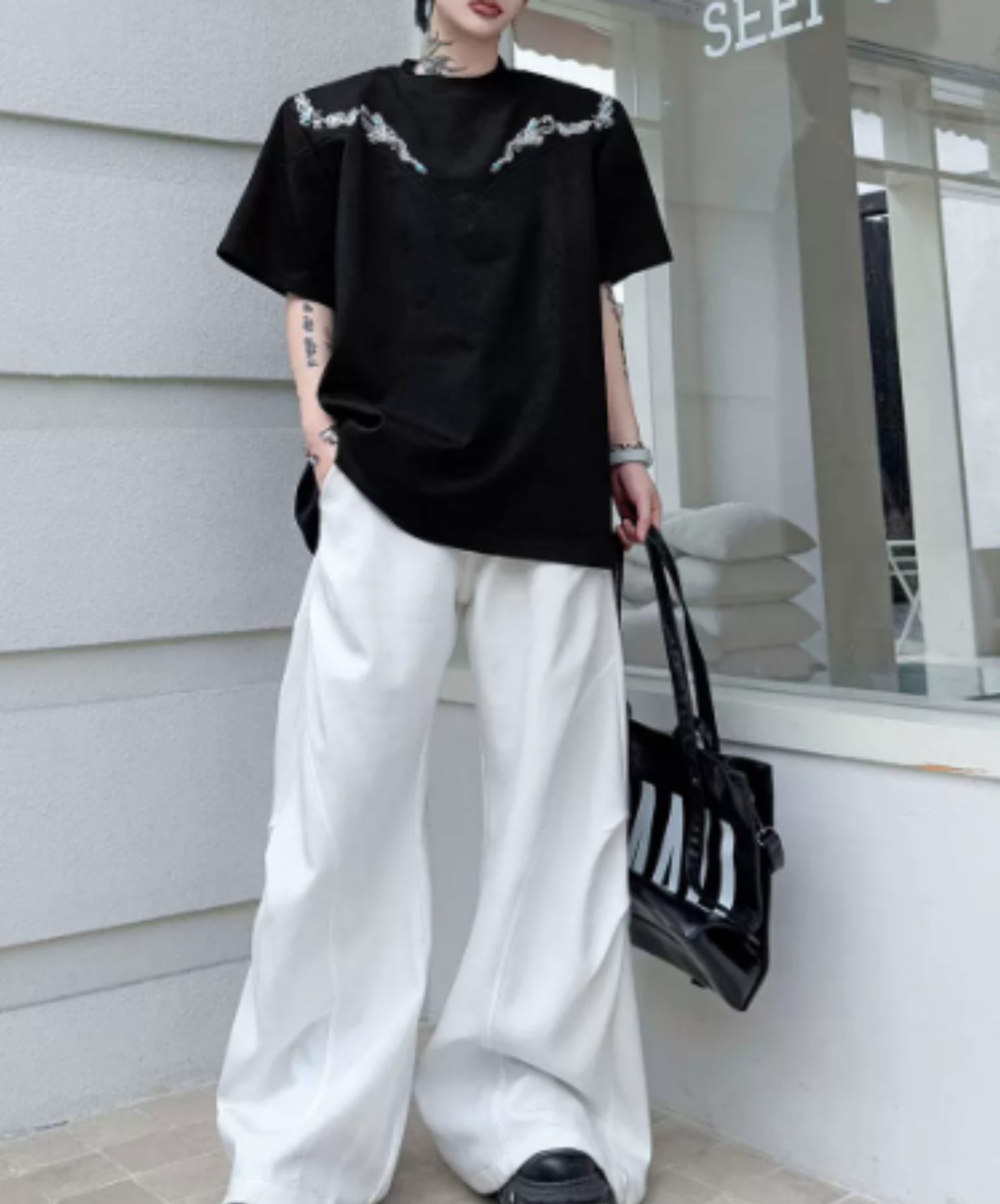 retro embroidery beads t-shirt EN2873