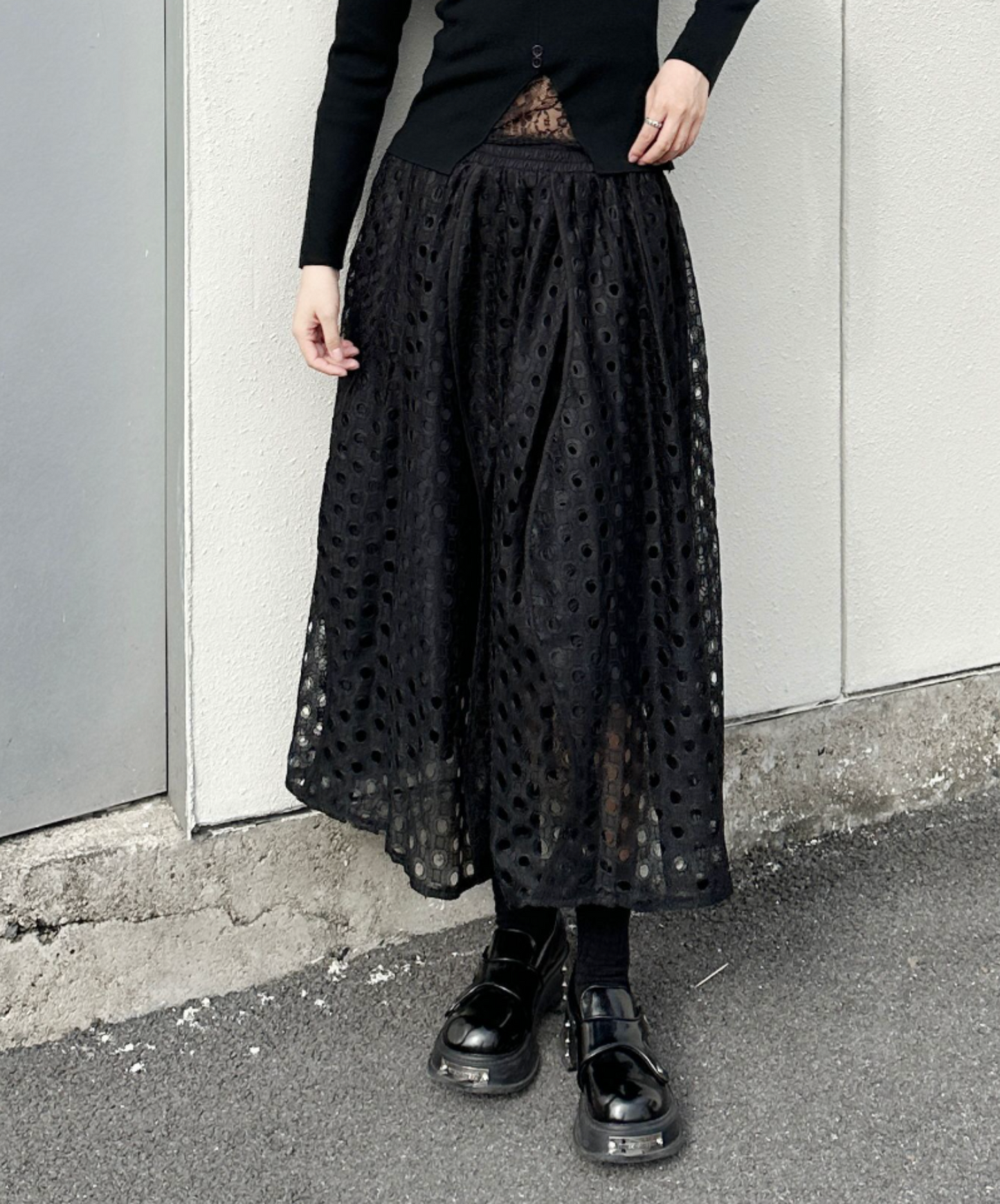 dark eyelet lace a-line skirt EN2335