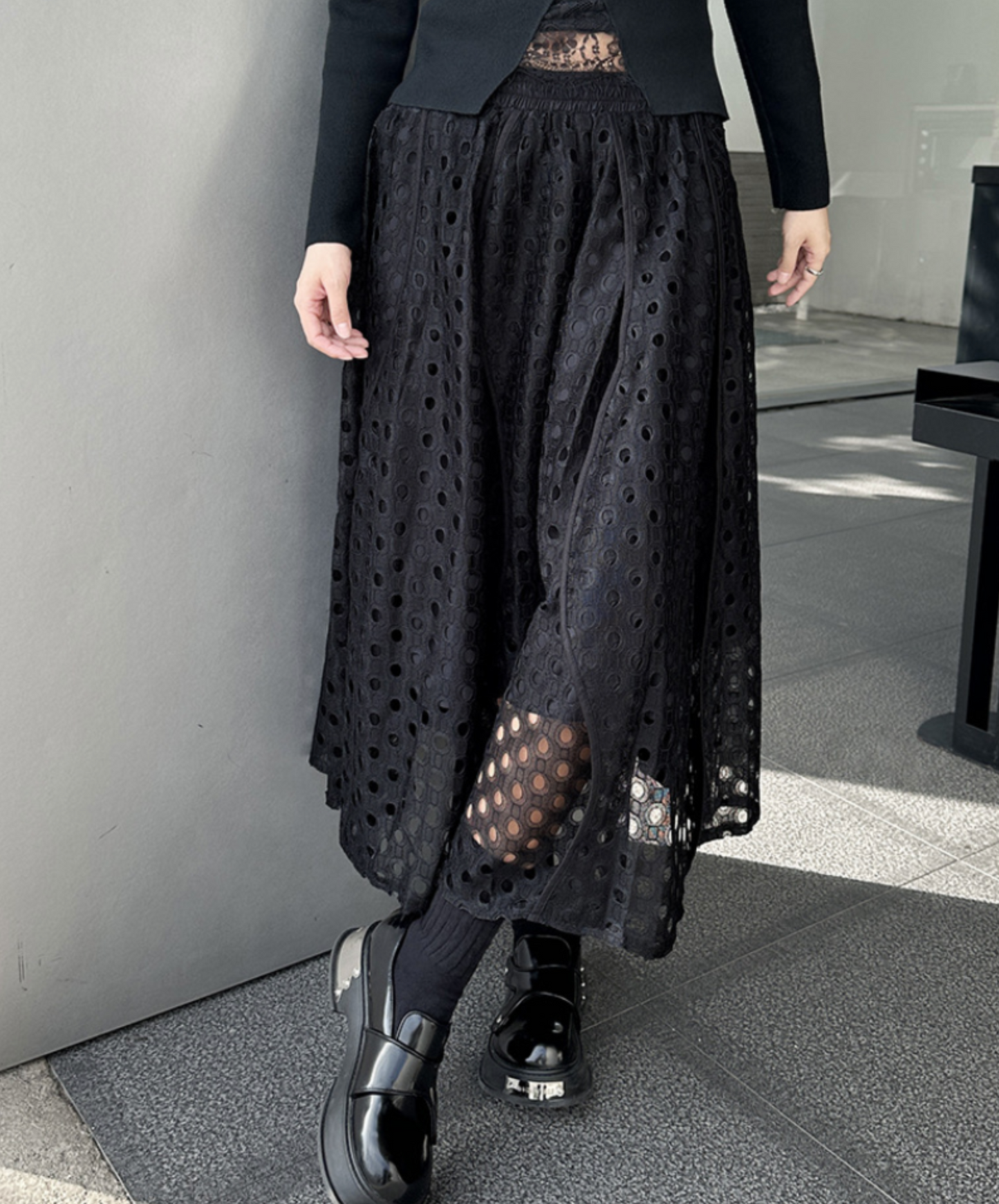 dark eyelet lace a-line skirt EN2335