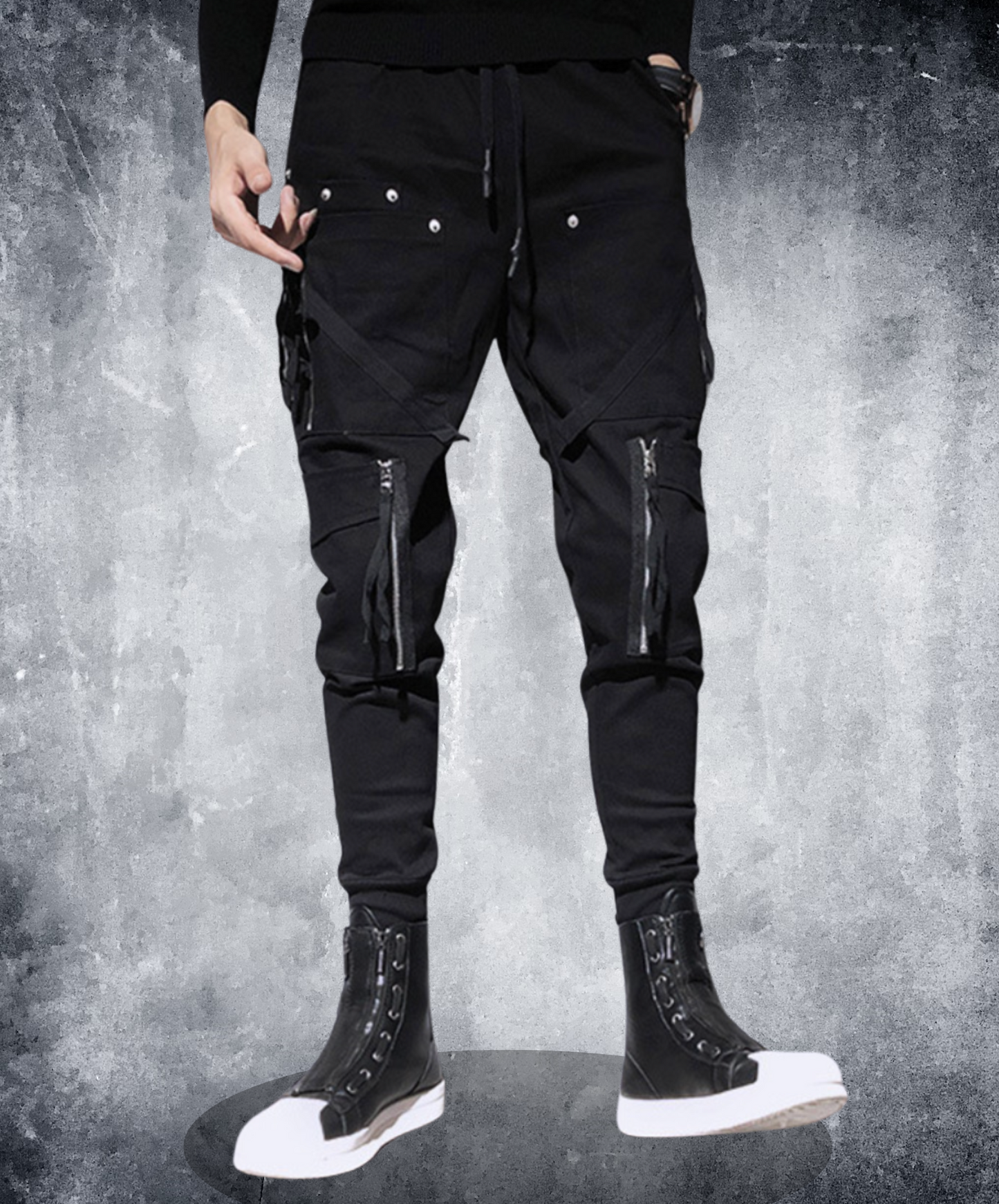 dark fringe x zipper x rivet decoration cargo pants EN2201