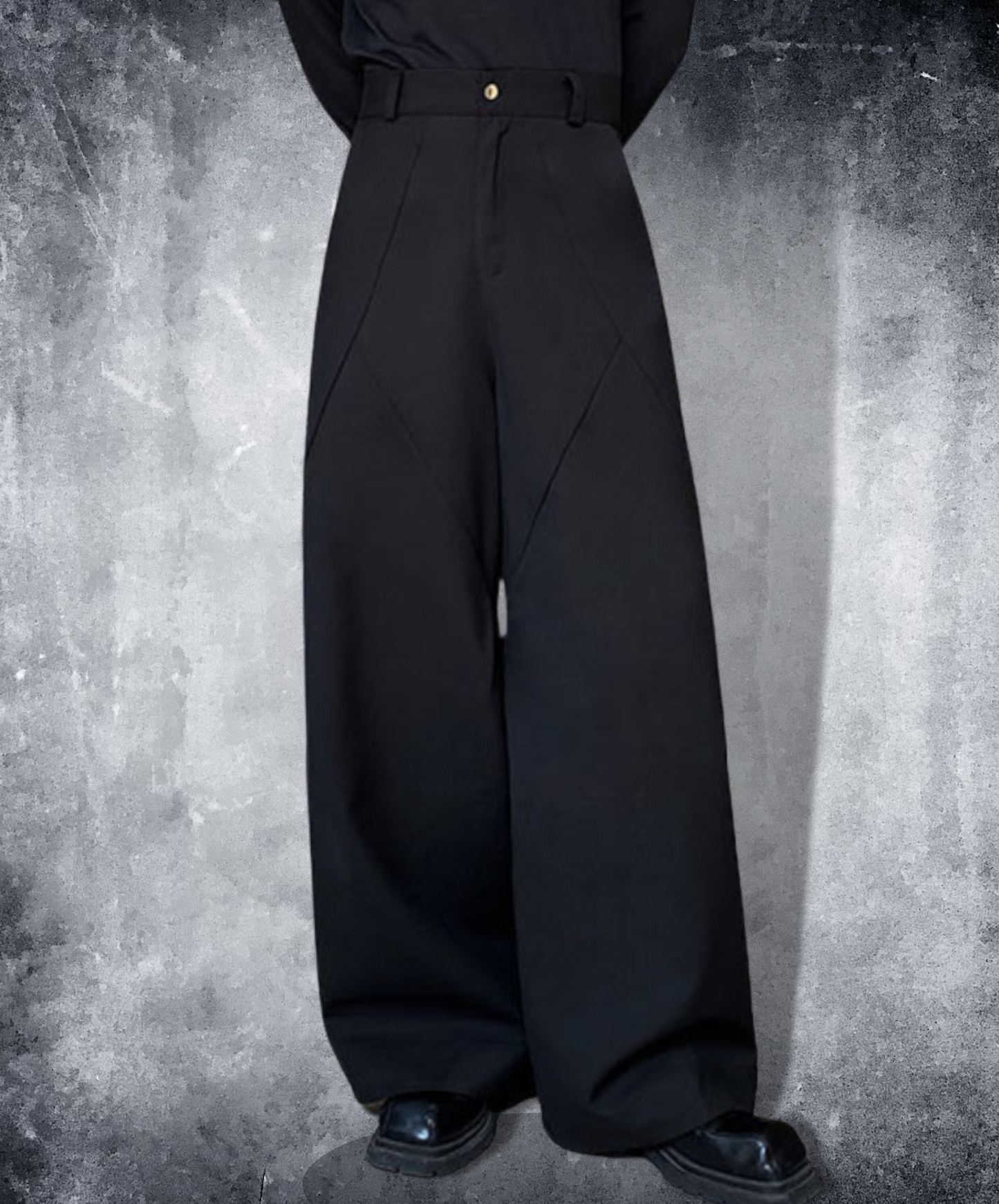 pleated stitch design straight wide pants EN1402