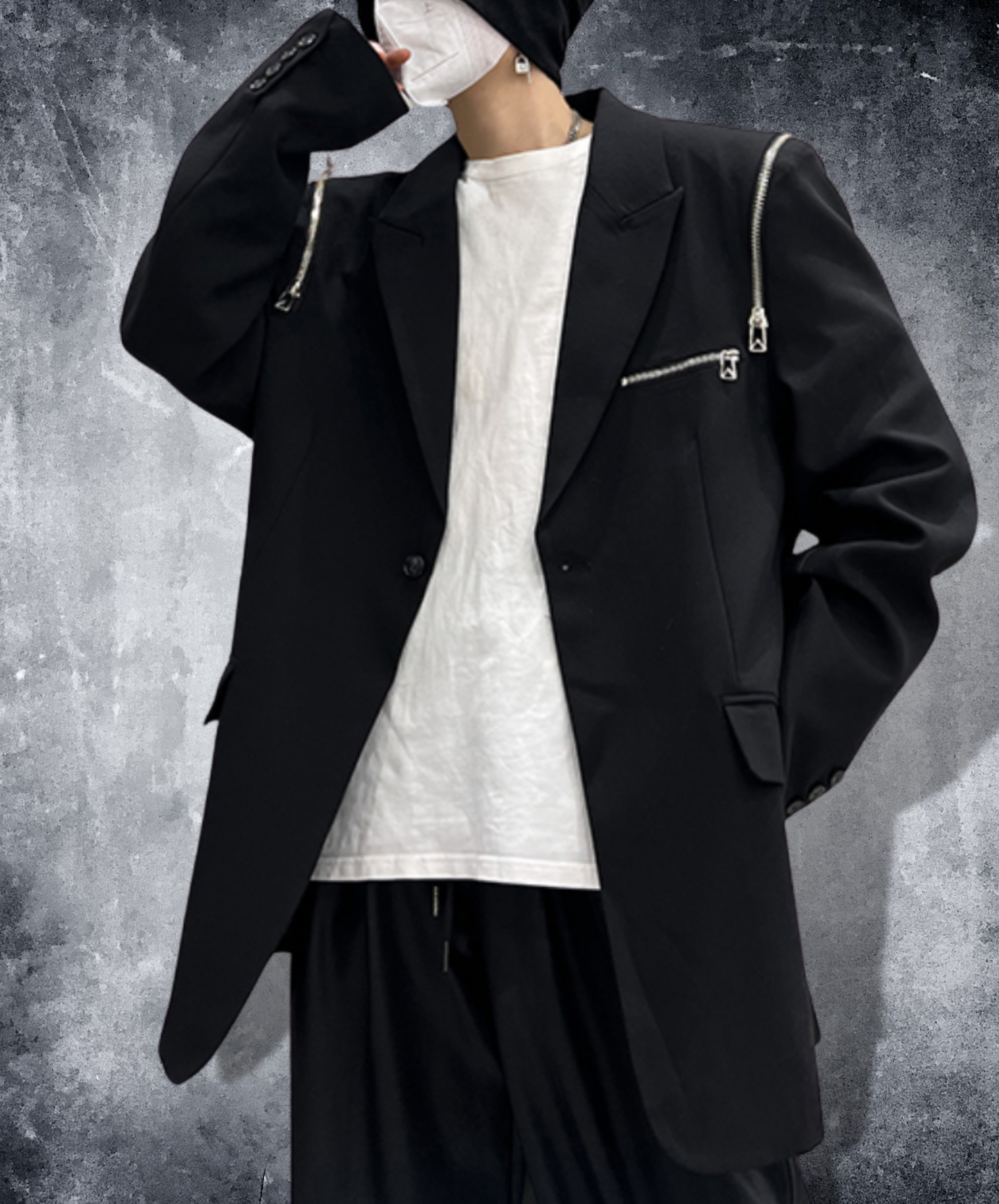 dark metal zip up design loose jacket EN1534