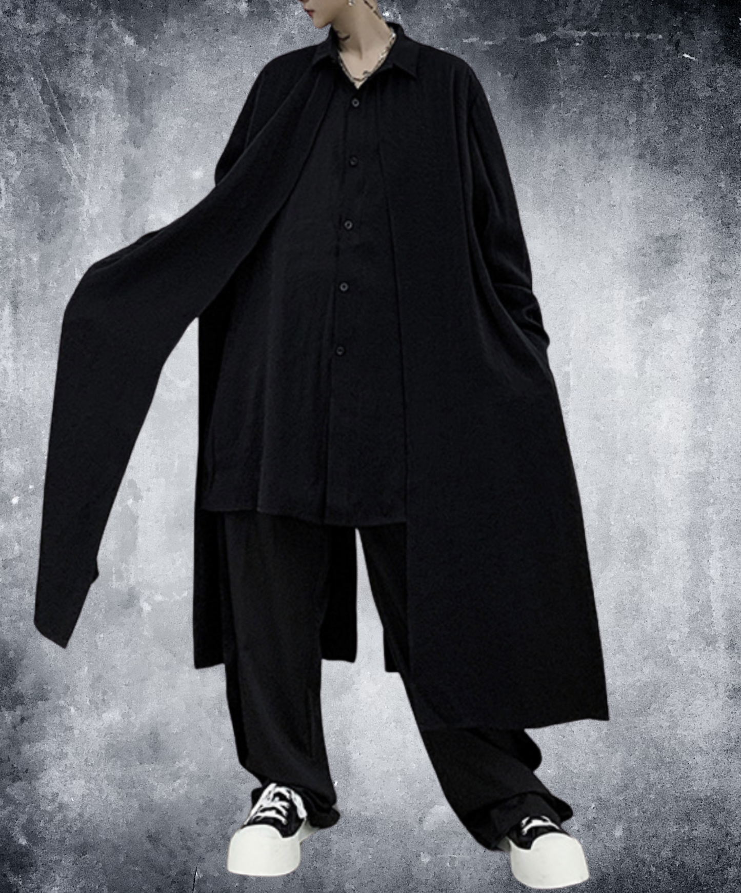 dark layered cloak drape long shirt EN2139