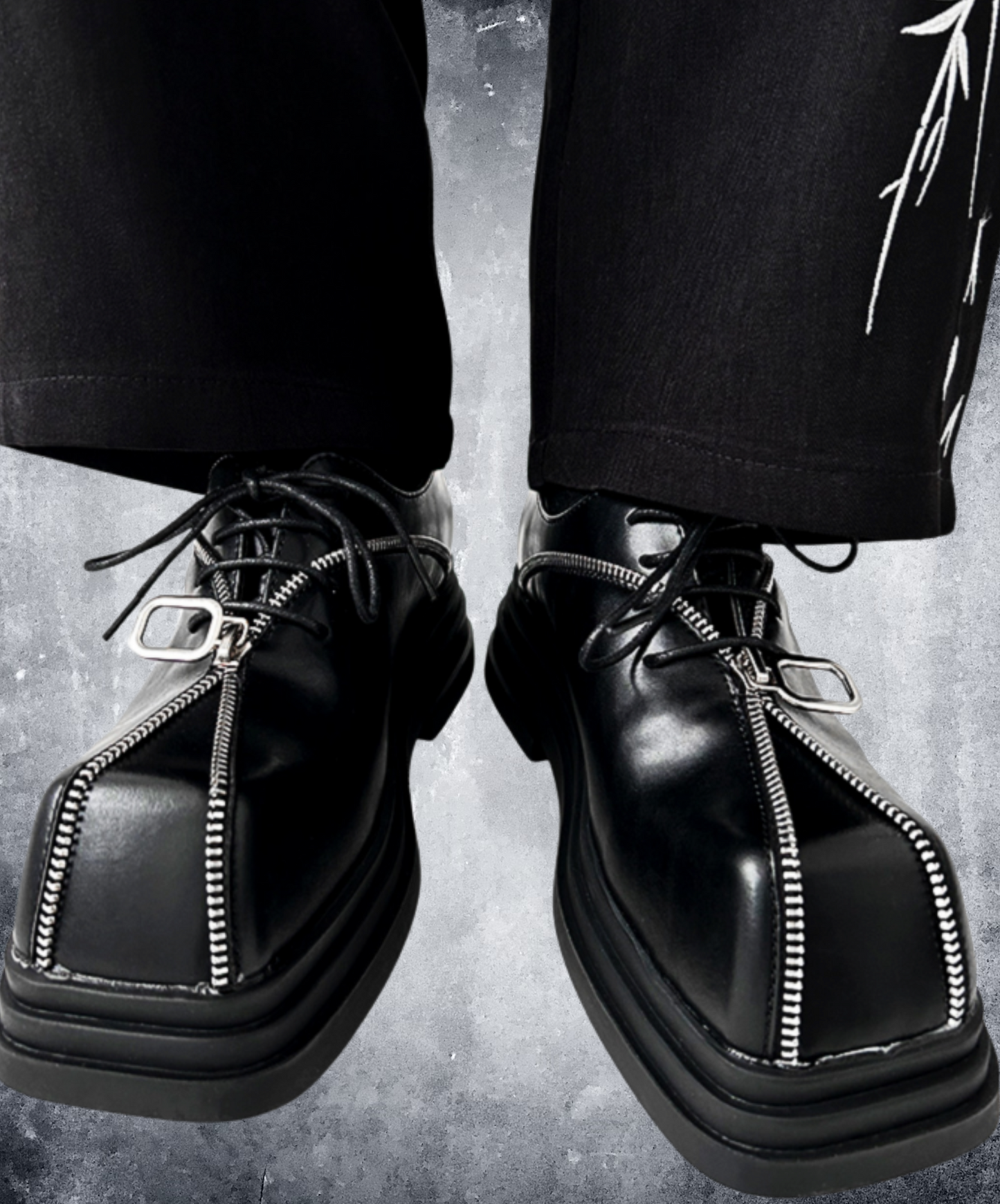 square head punk zipper design shoes EN1921