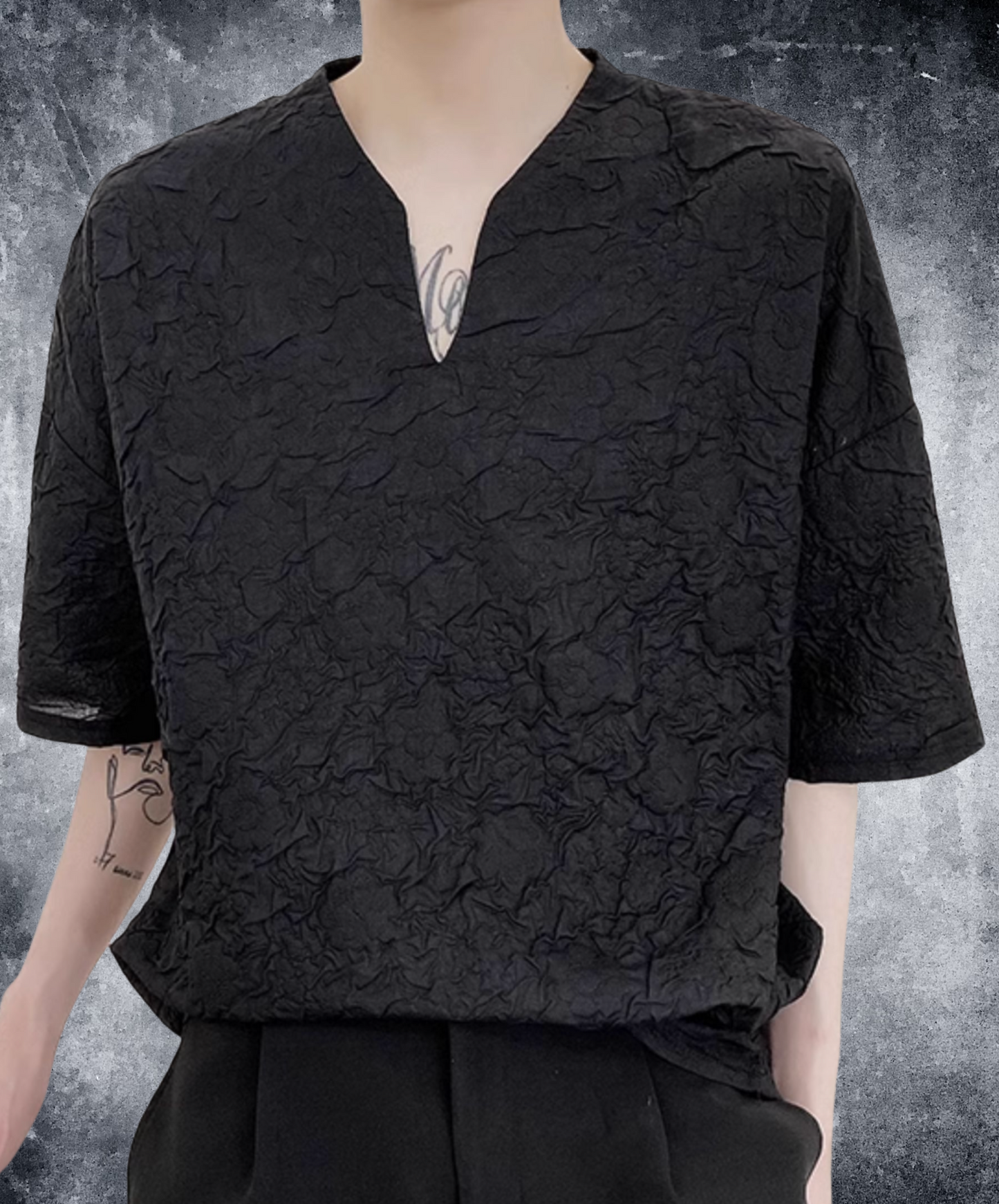 creased jacquard key neck t-shirt EN2253