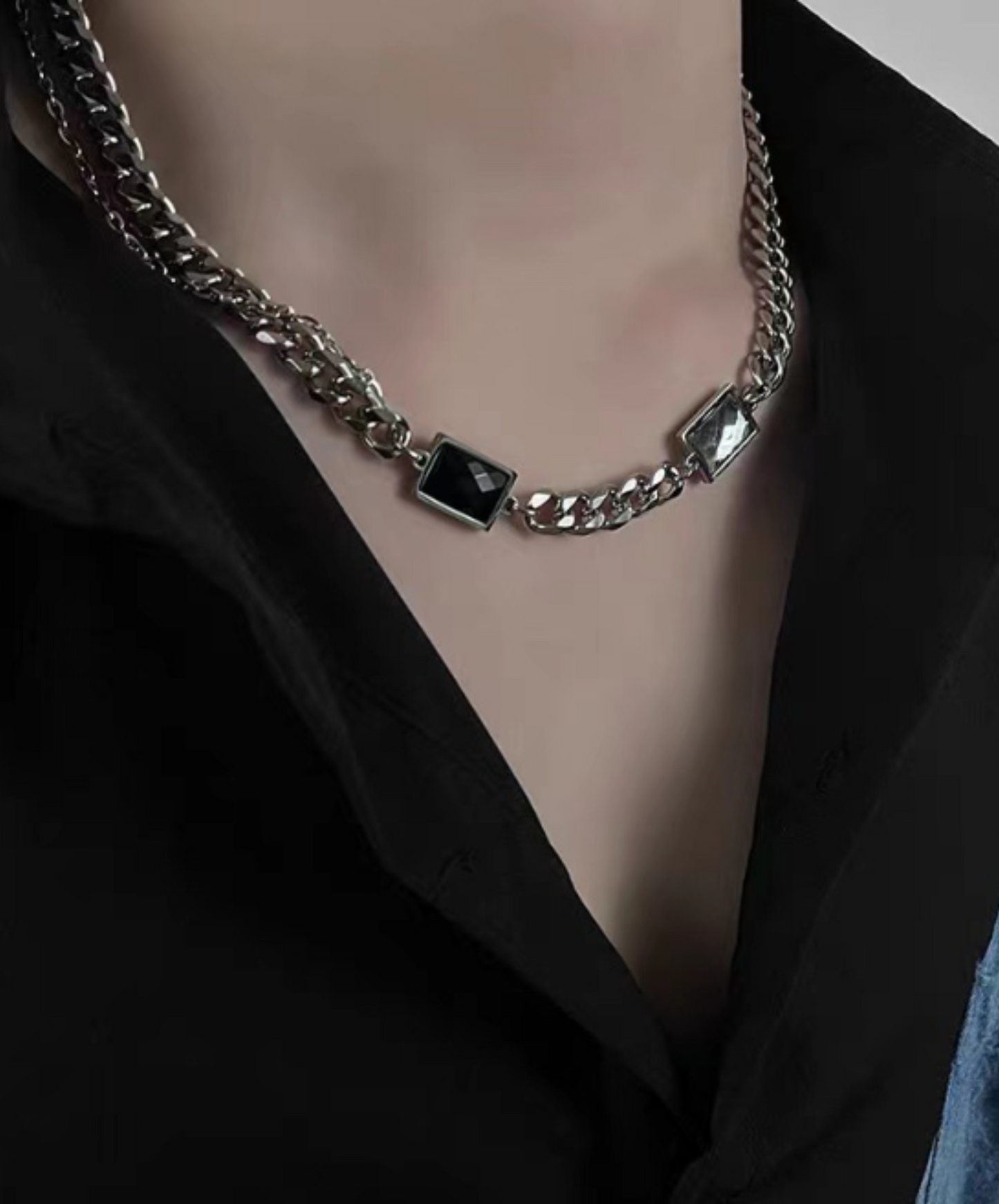 monochrome rectangular stone necklace EN1459
