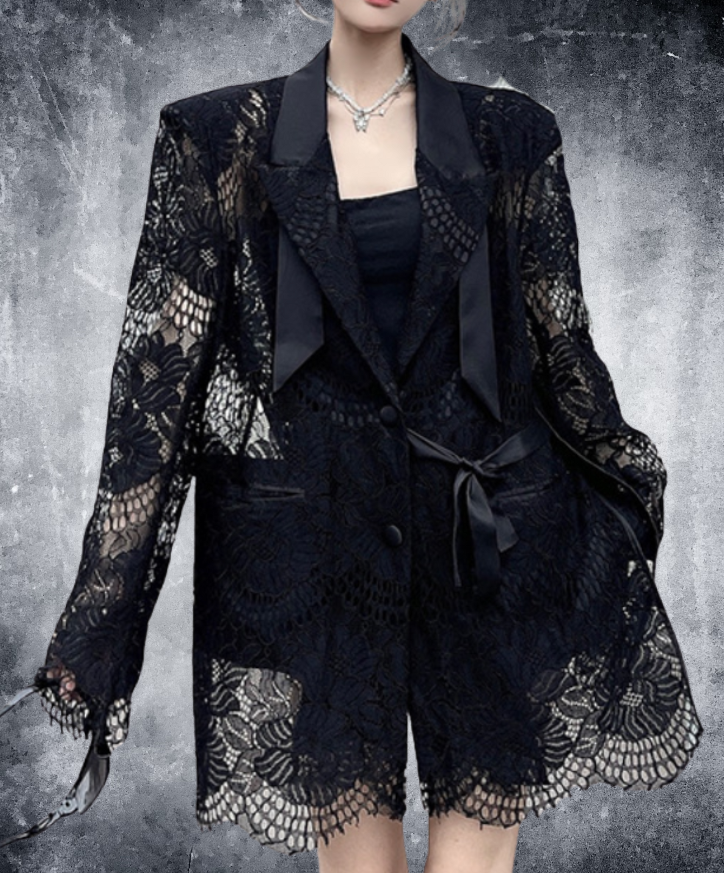 lace splicing ribbon jacket EN2328