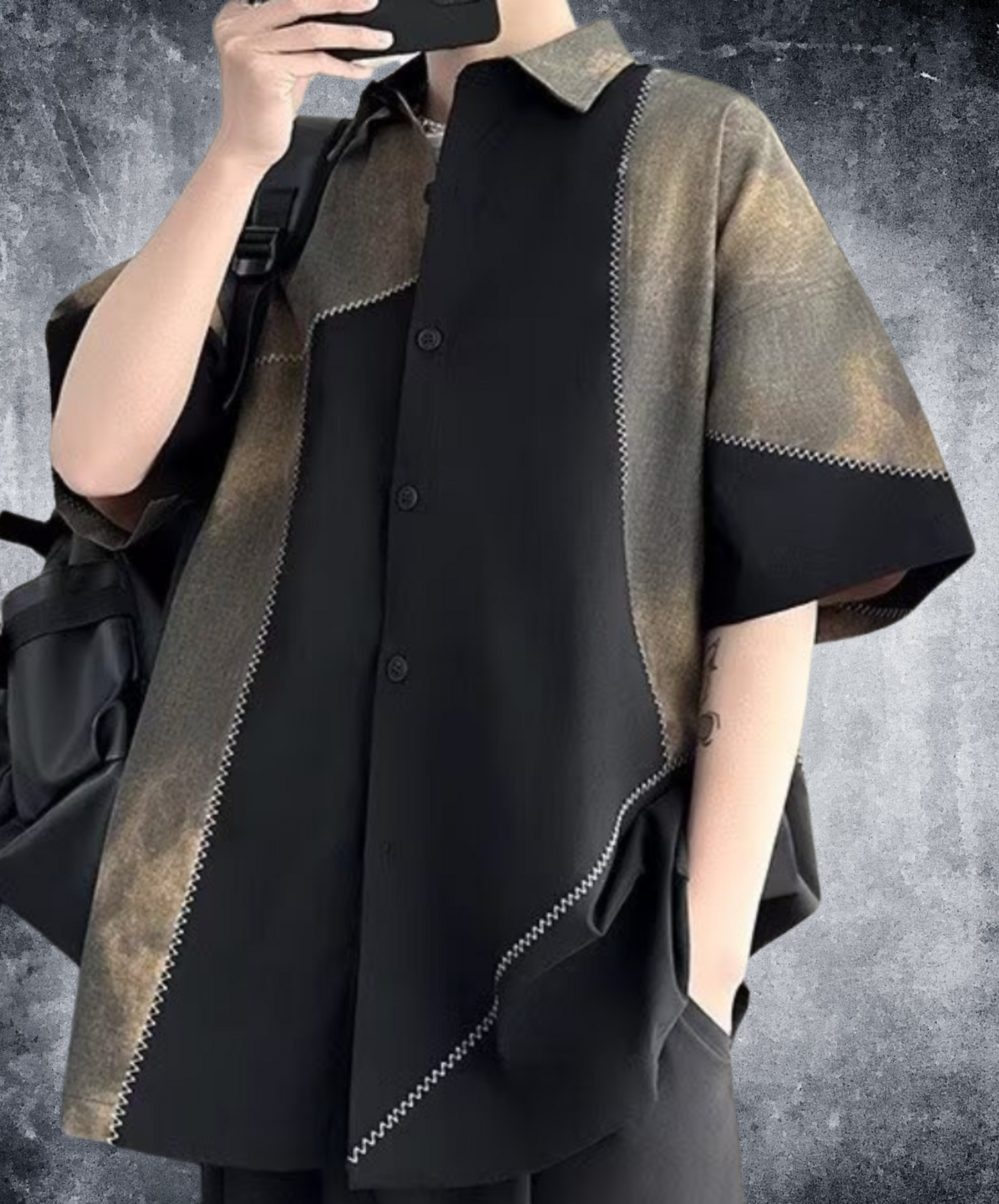 retro patchwork contrast shirt EN2219