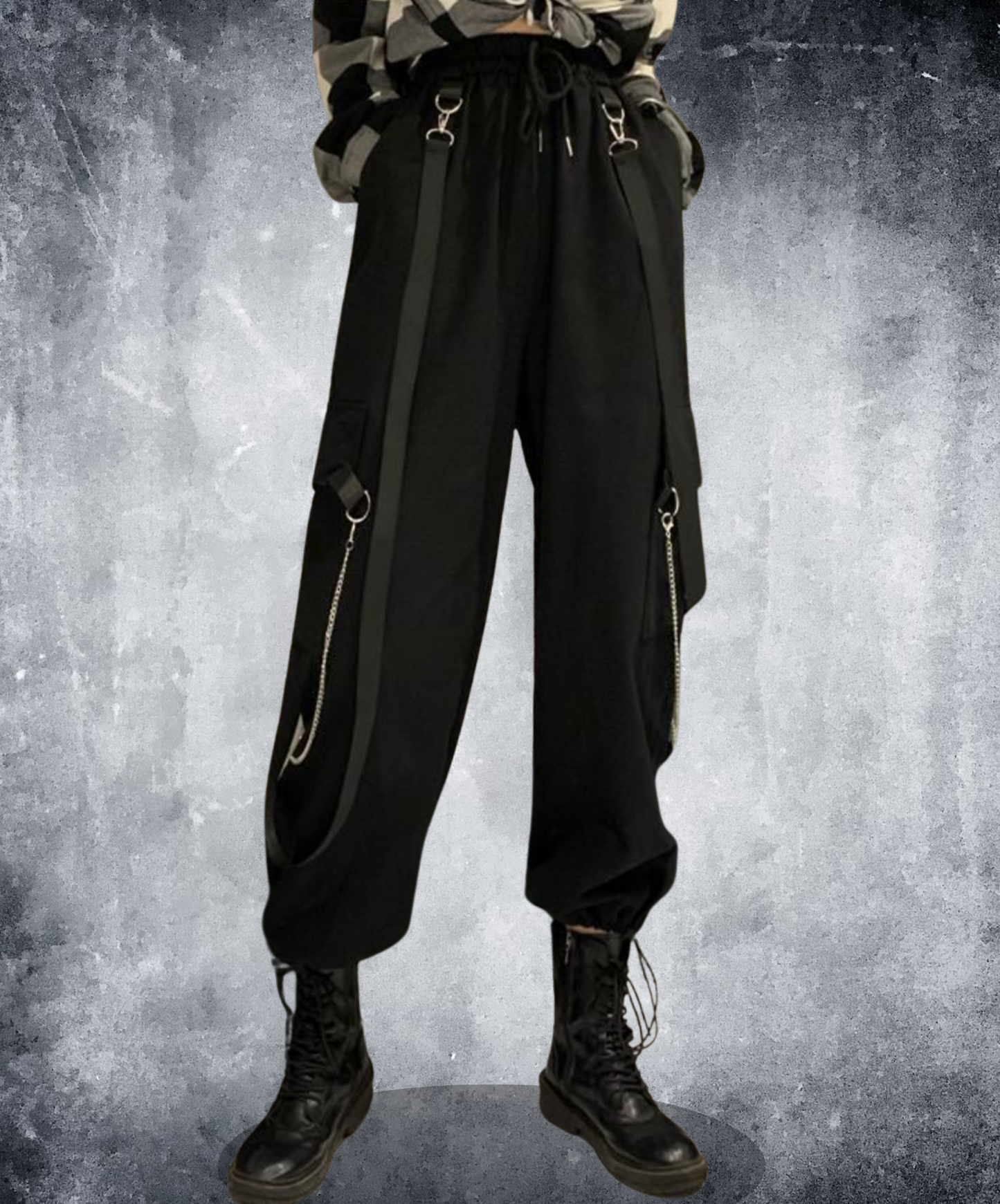 long belt and silver chain cargo pants EN2040