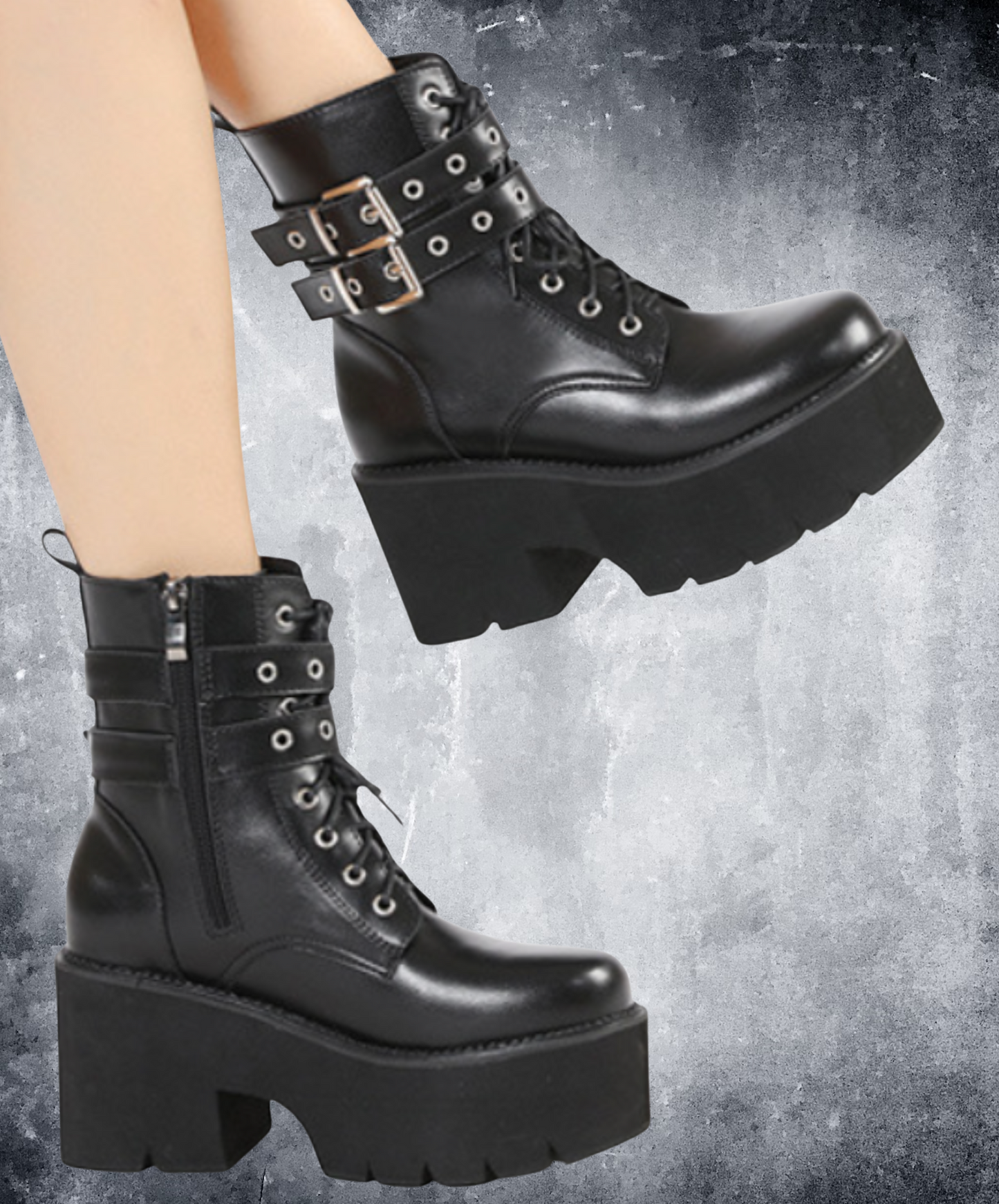 simple double belt design zip up boots EN2315