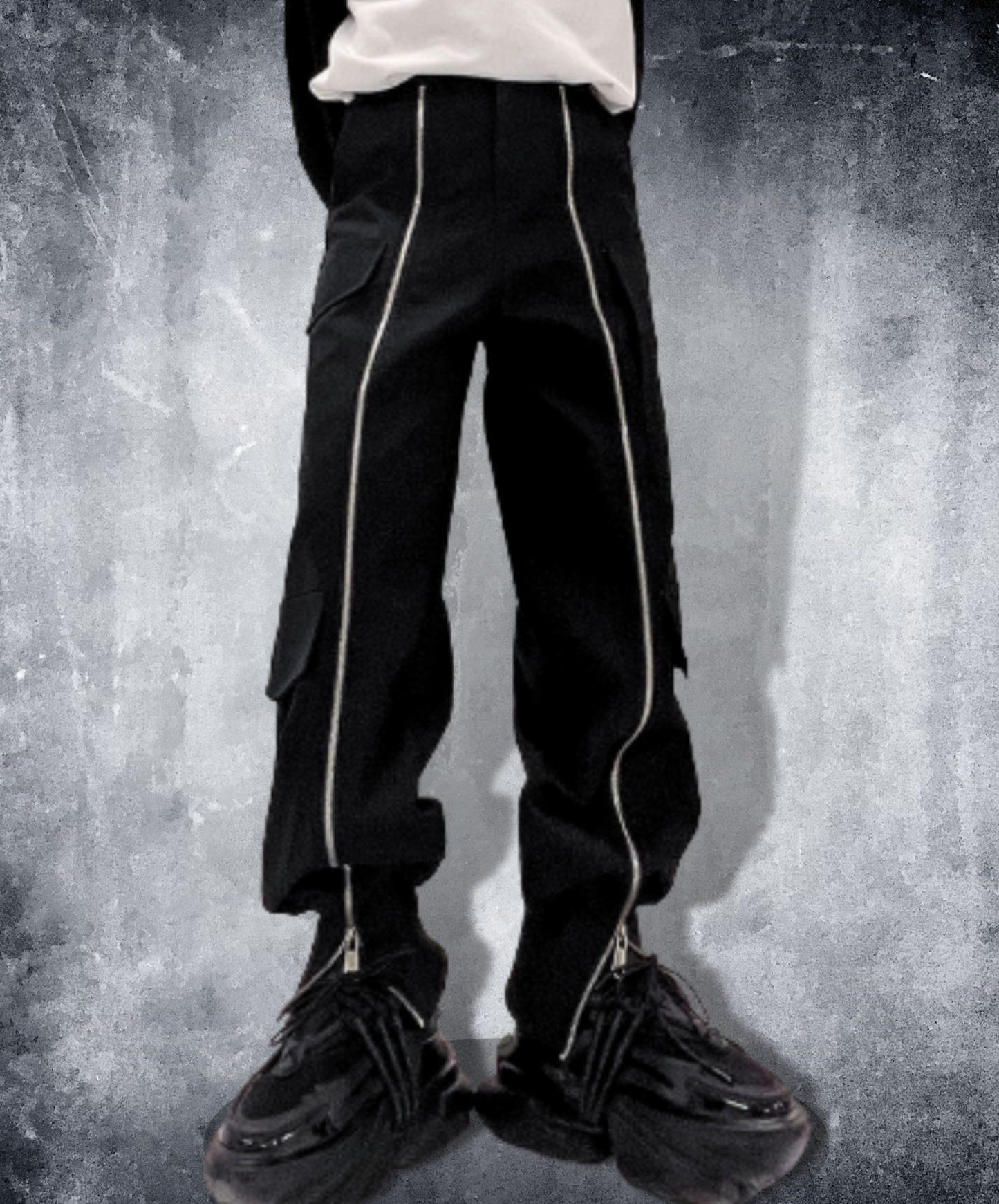 dark zip up cargo pants EN1351