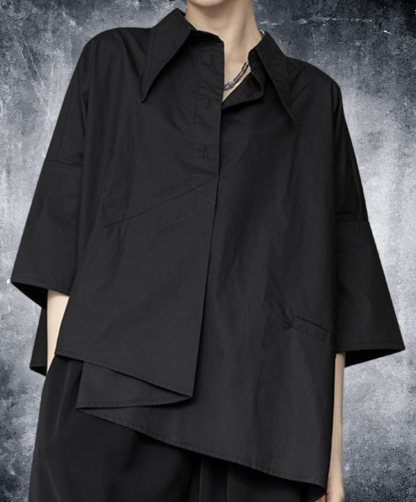 dark asymmetric tuck drape shirt EN2141