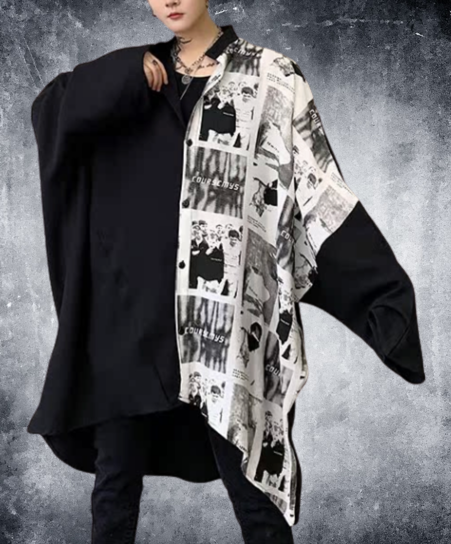 retro photo design asymmetric shirt EN2401