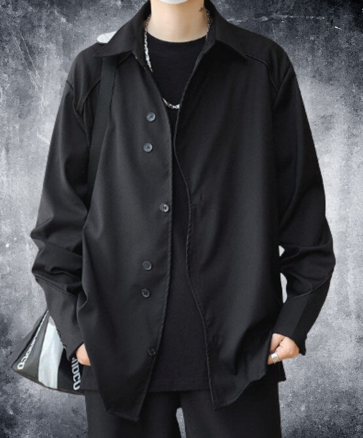 wave-shaped placket special button arrangement shirt EN1983