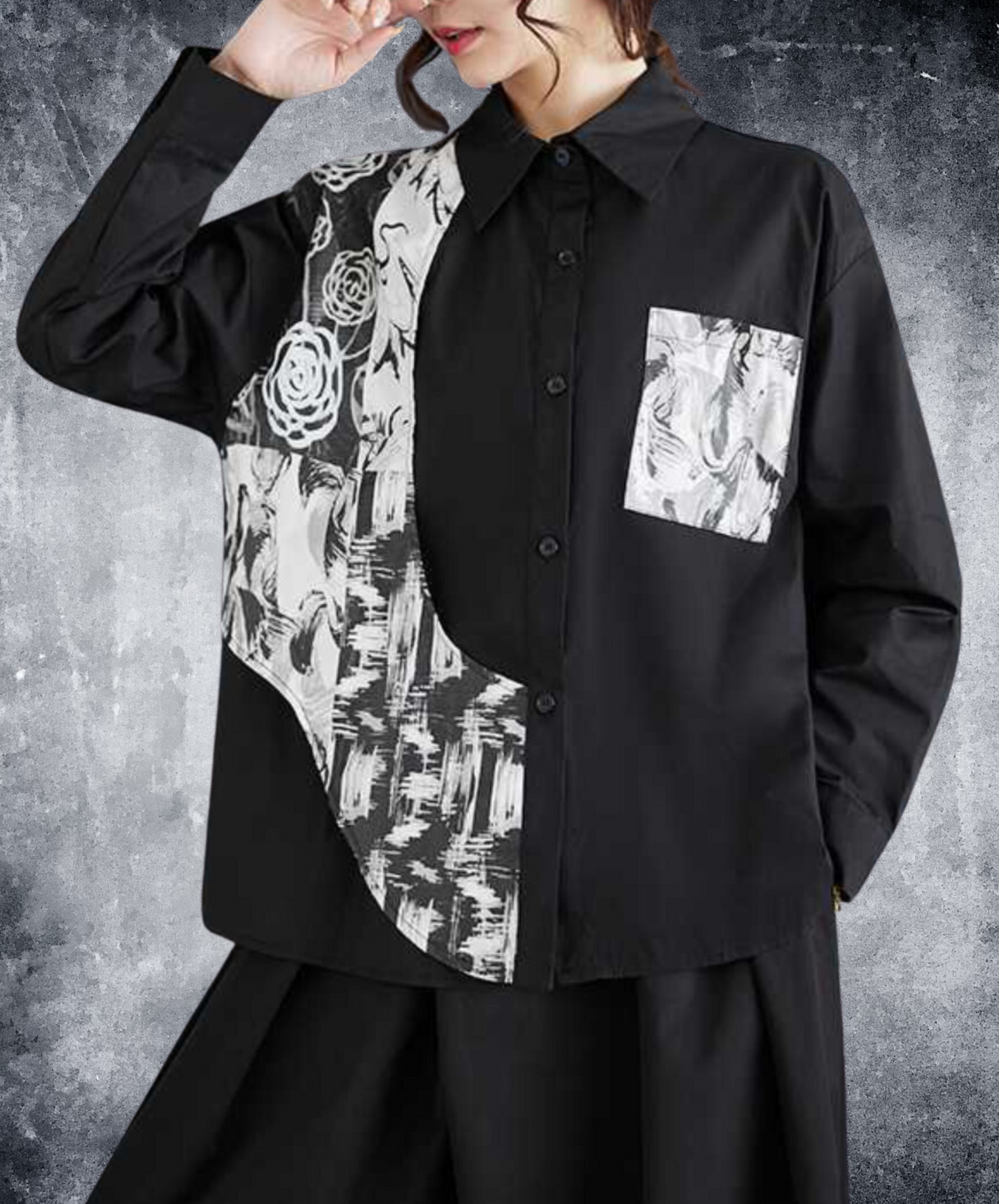 asymmetric splicing design shirt EN1652