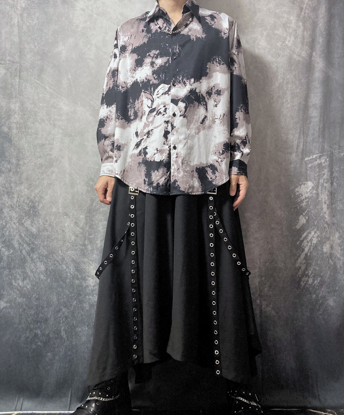 【style53】dark mode outfit set EN1850(shirt+ pants+ boots set)