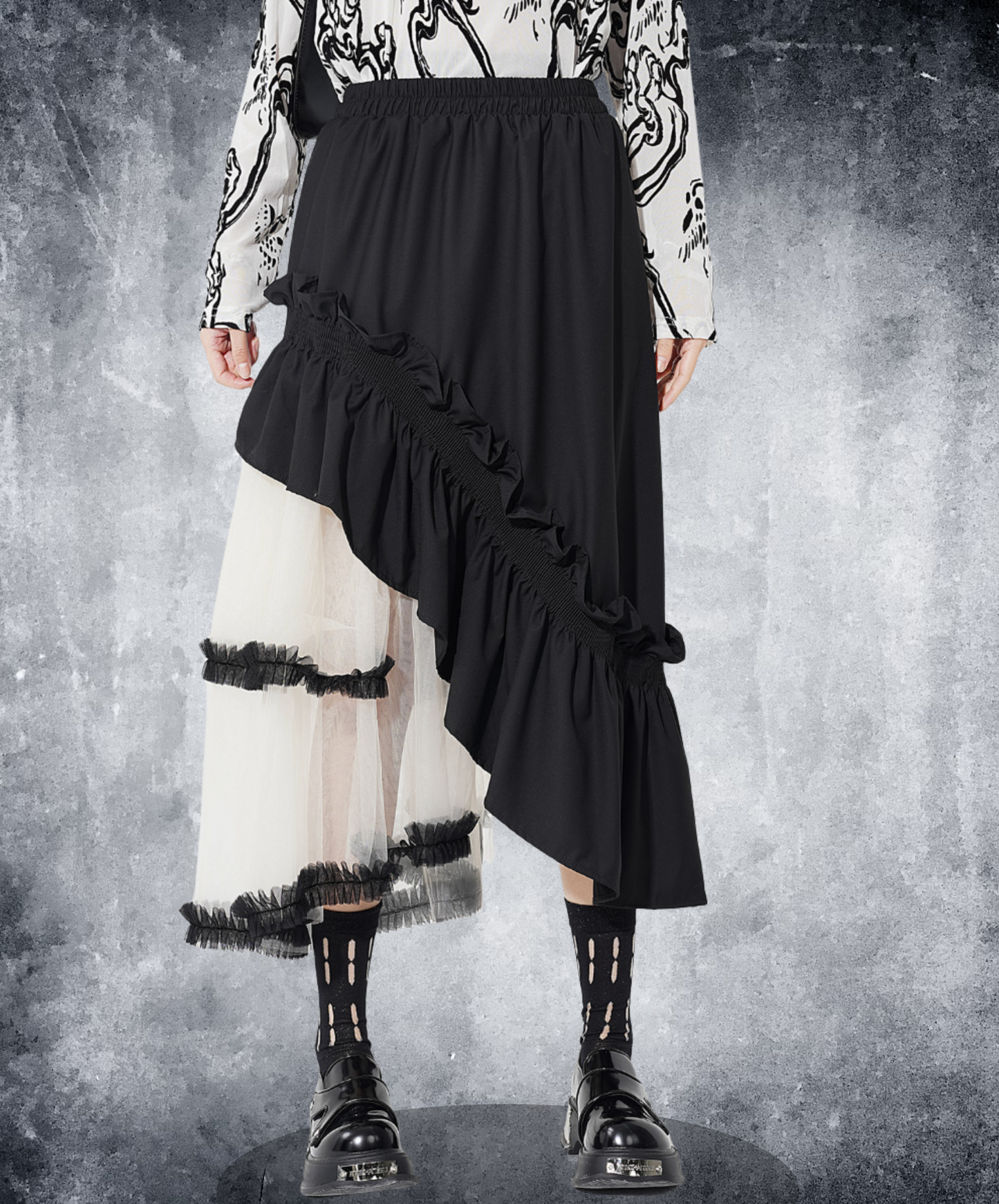 mixed material irregular design skirt EN2284