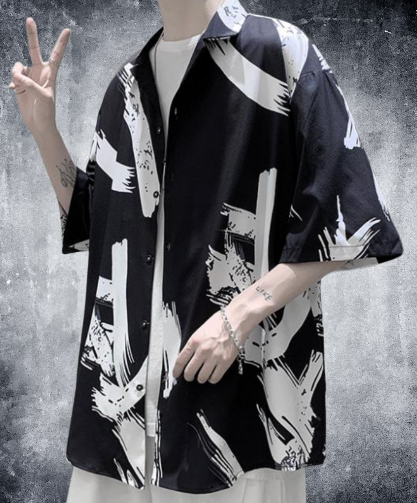 hong kong style graffiti print loose shirt EN2124