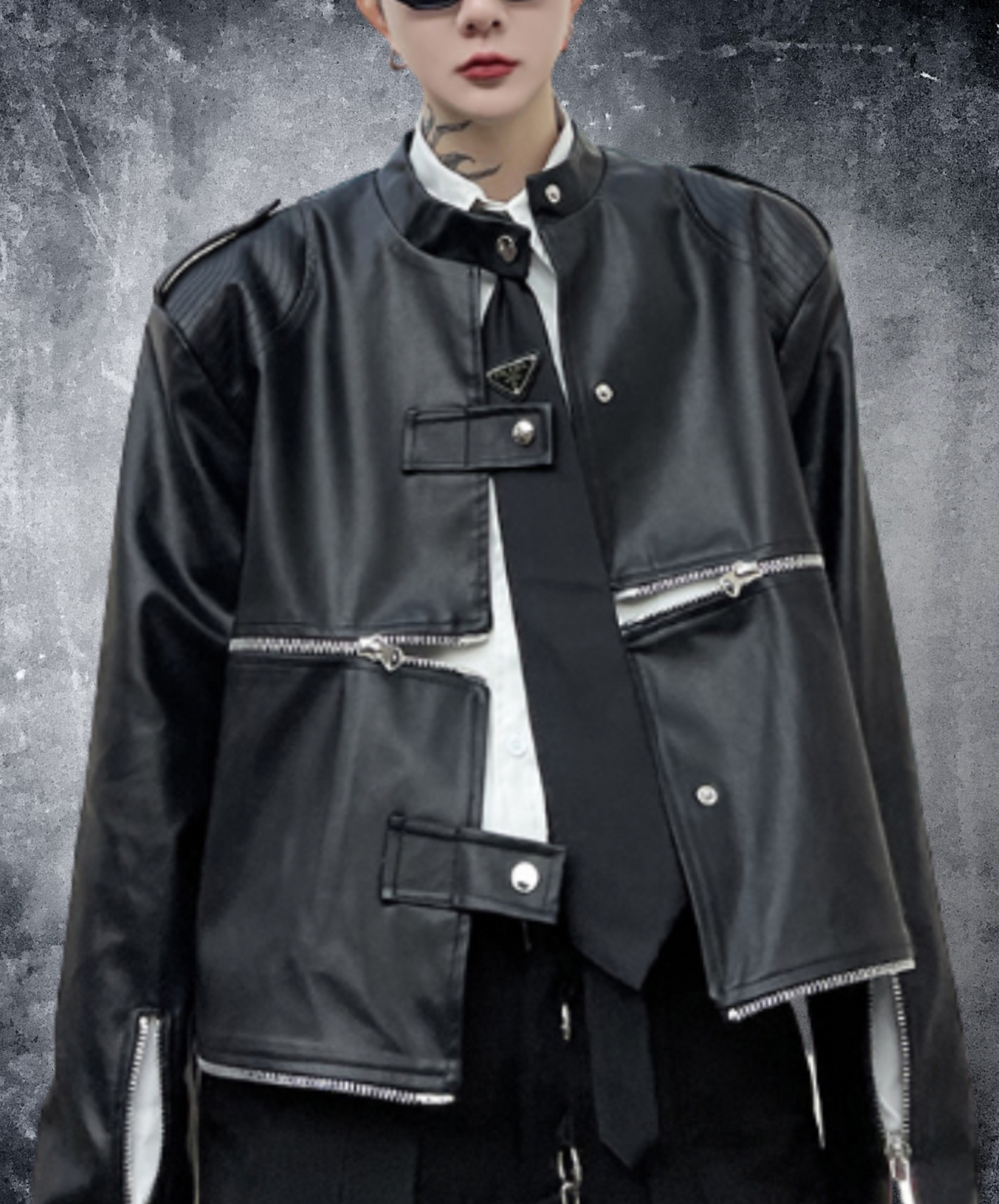 zip design leather jacket EN1229