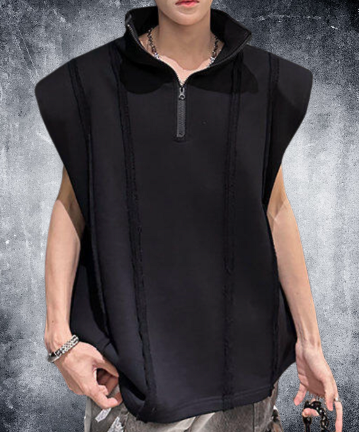 retro stripe half zip stand collar sleeveless shirt EN2193