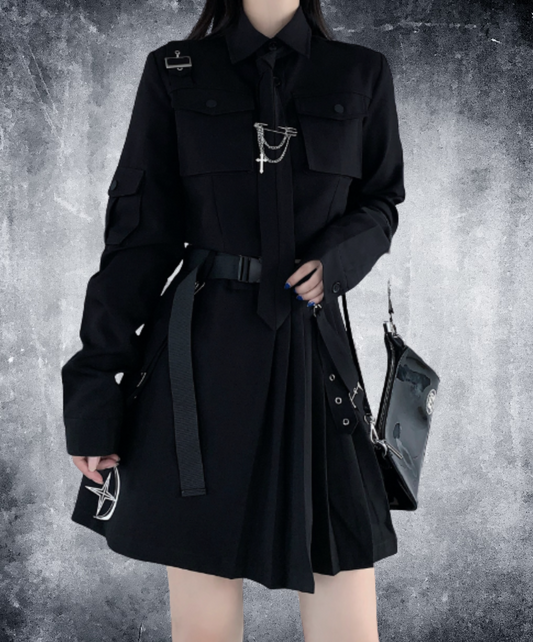 【style72】dark mode outfit set EN1981( shirt+ skirt set)