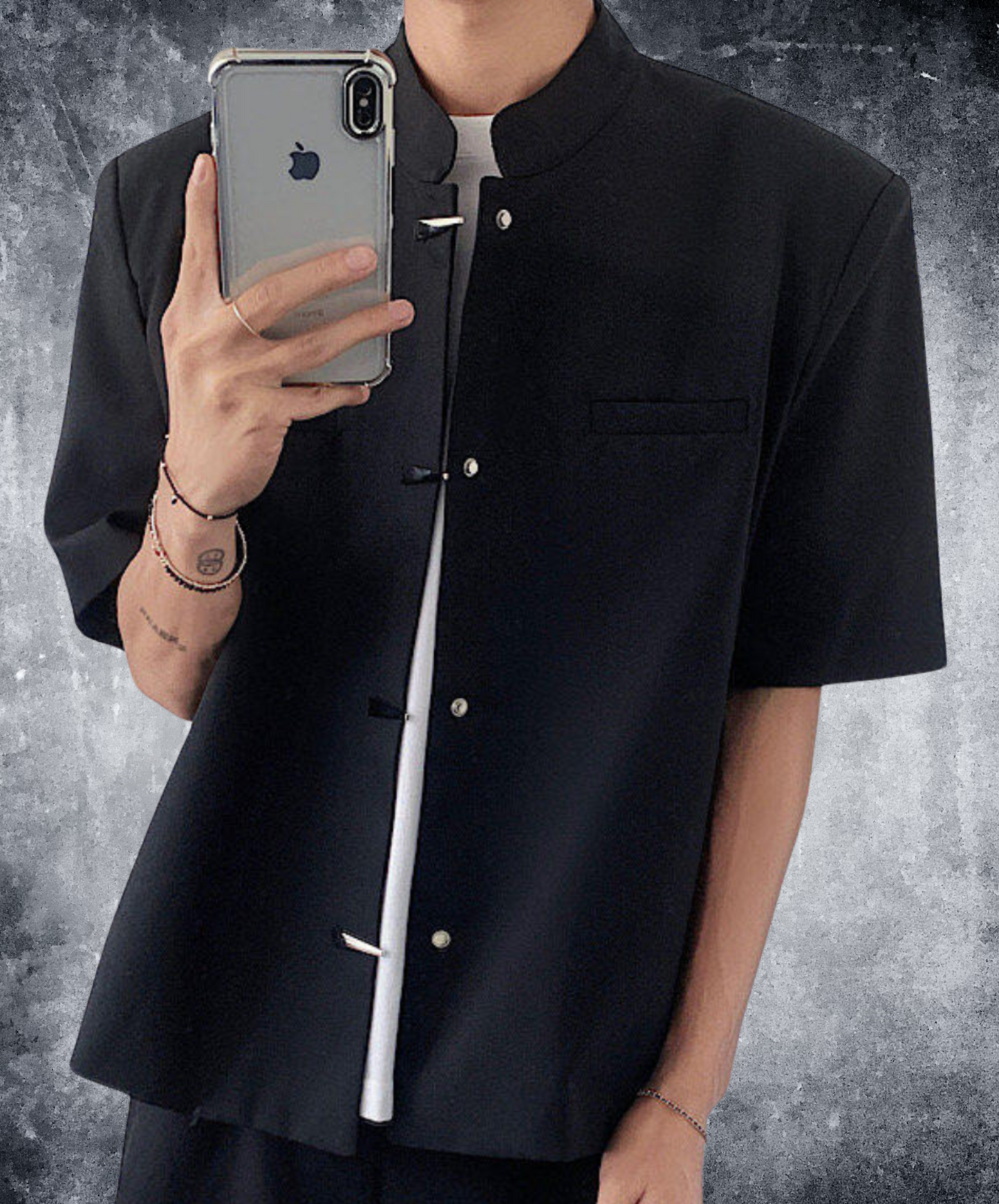 metal button chinese style stand collar shirt EN2100