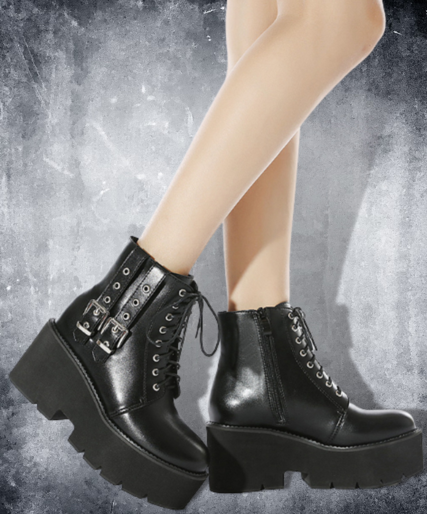 double buckle zip up boots EN1293