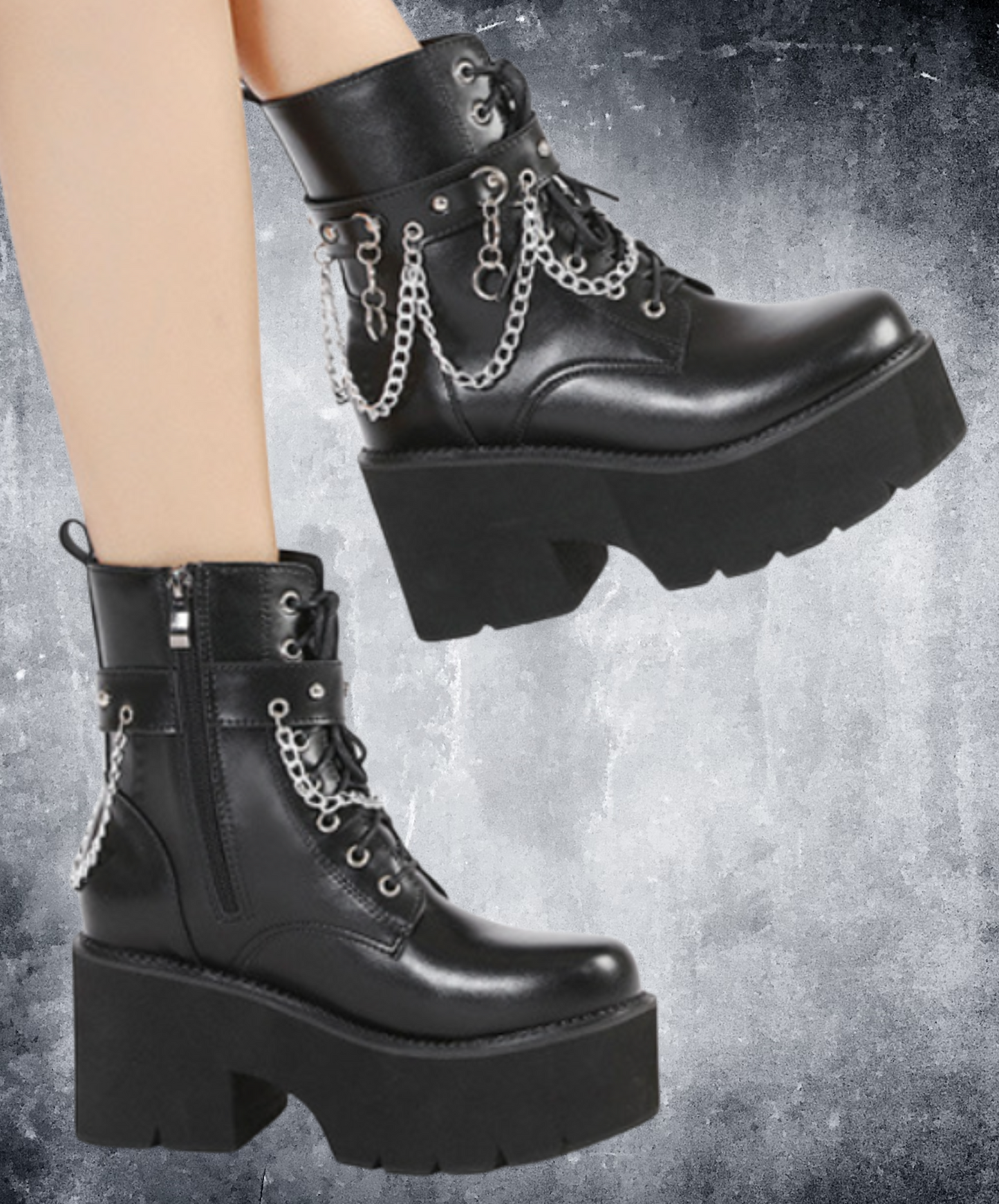 hanging chain design zip up boots EN2314