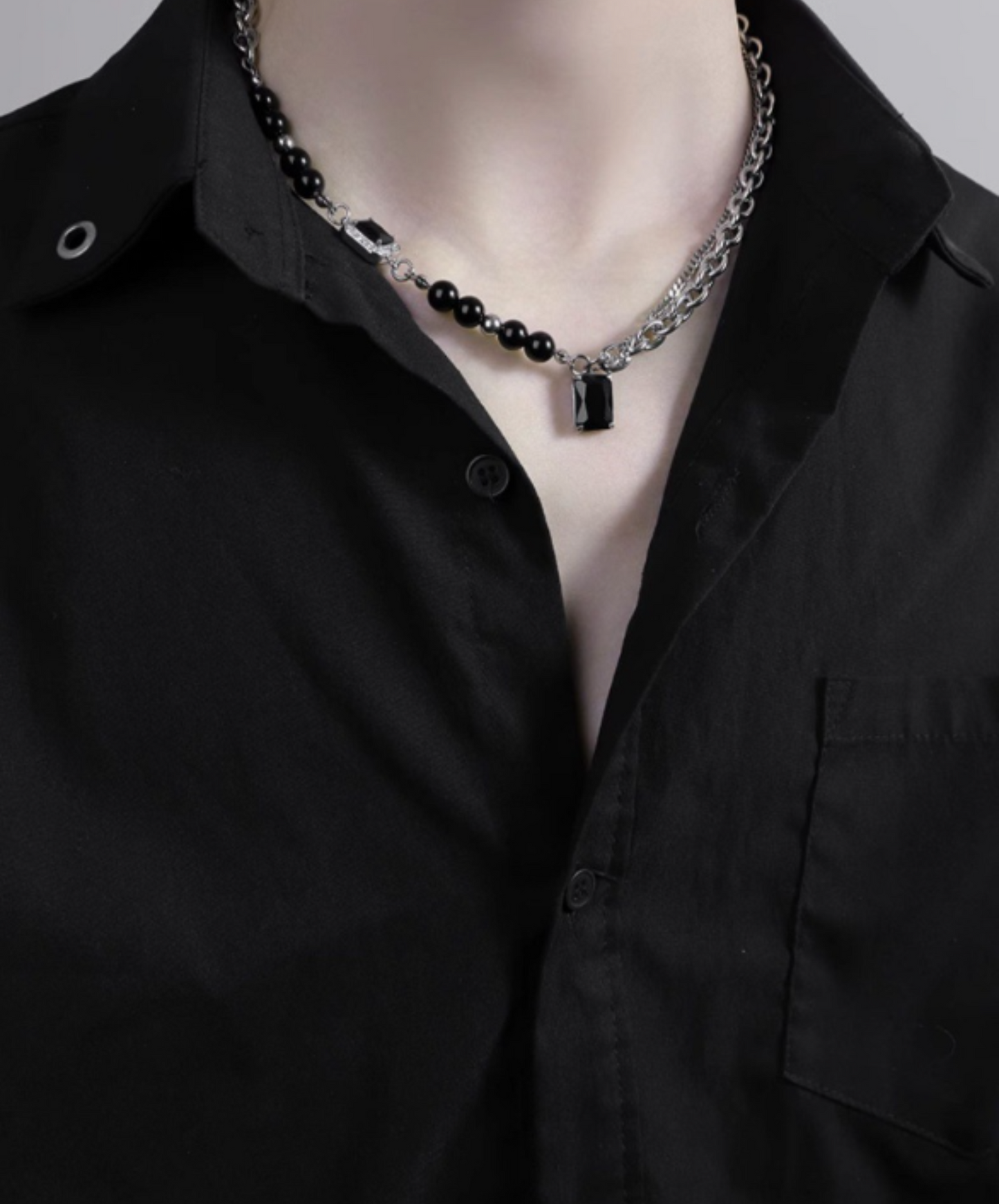 black stone & beads necklace EN1460
