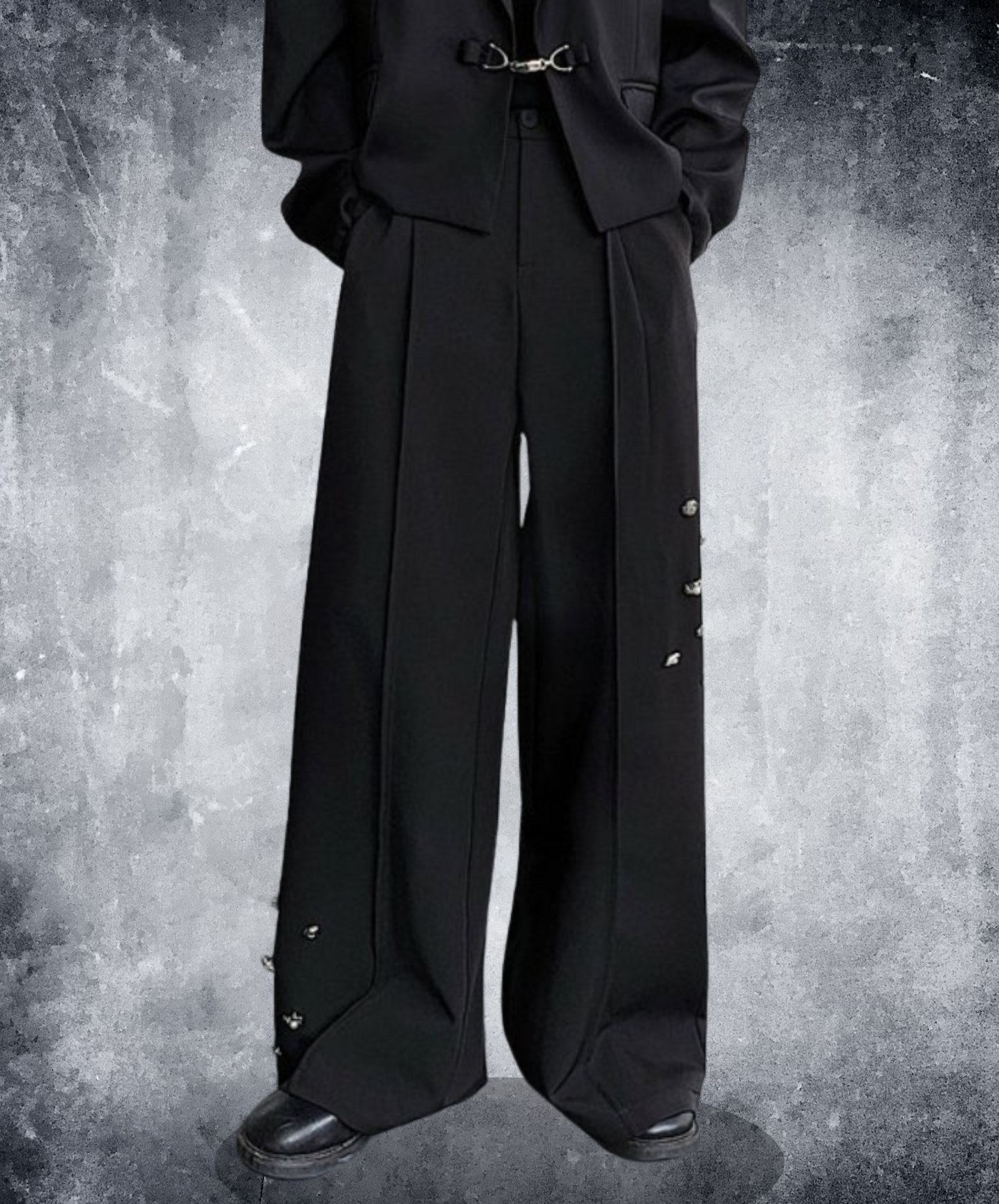 dark random metal design wide pants EN2323