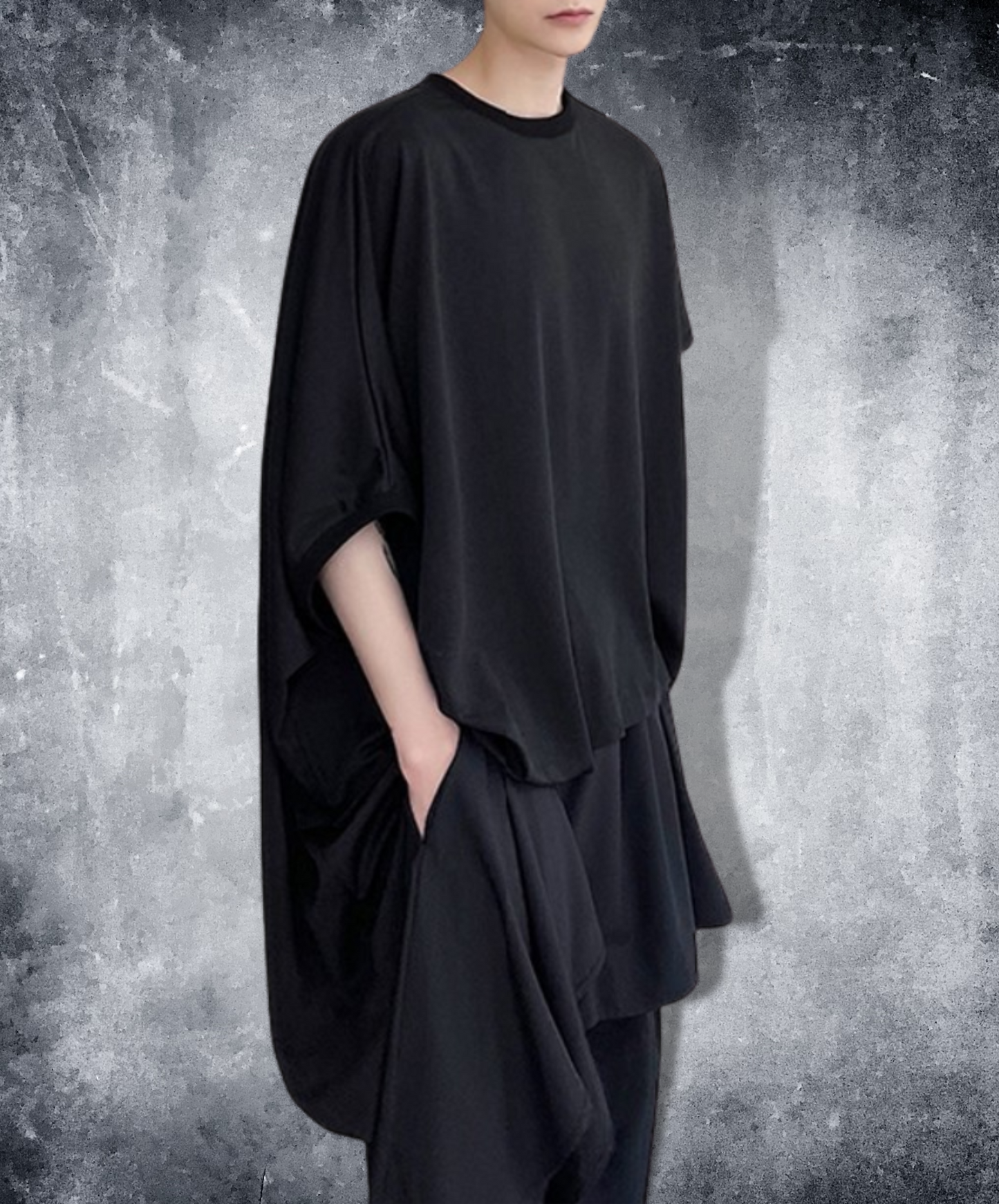 dark irregular hem short t-shirt EN861