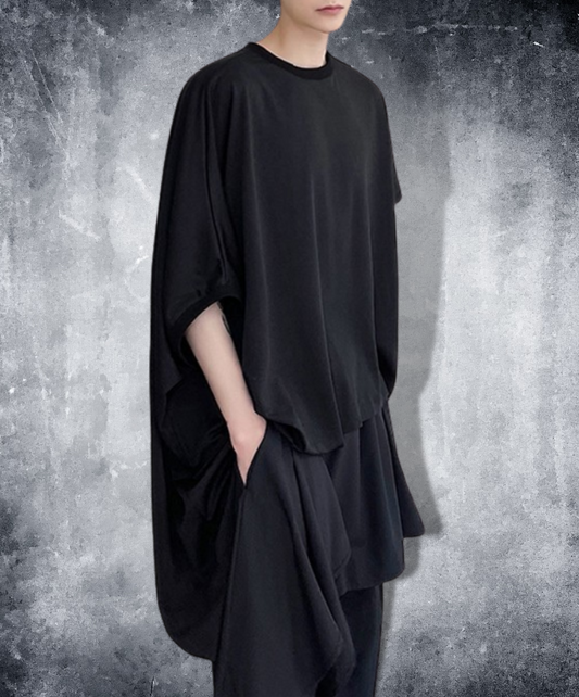 dark irregular hem short t-shirt EN861