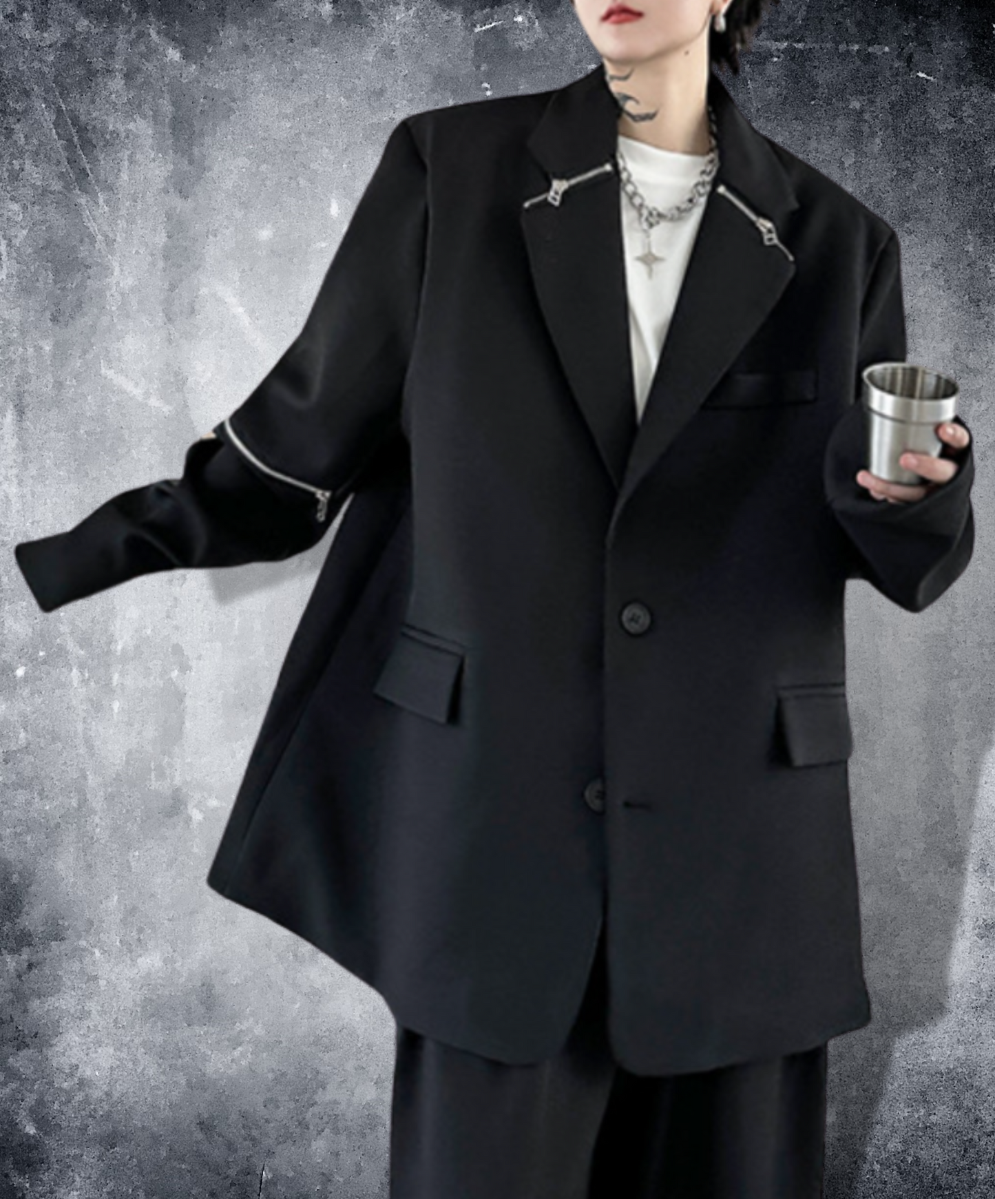 dark metal zipper decoration jacket EN1481