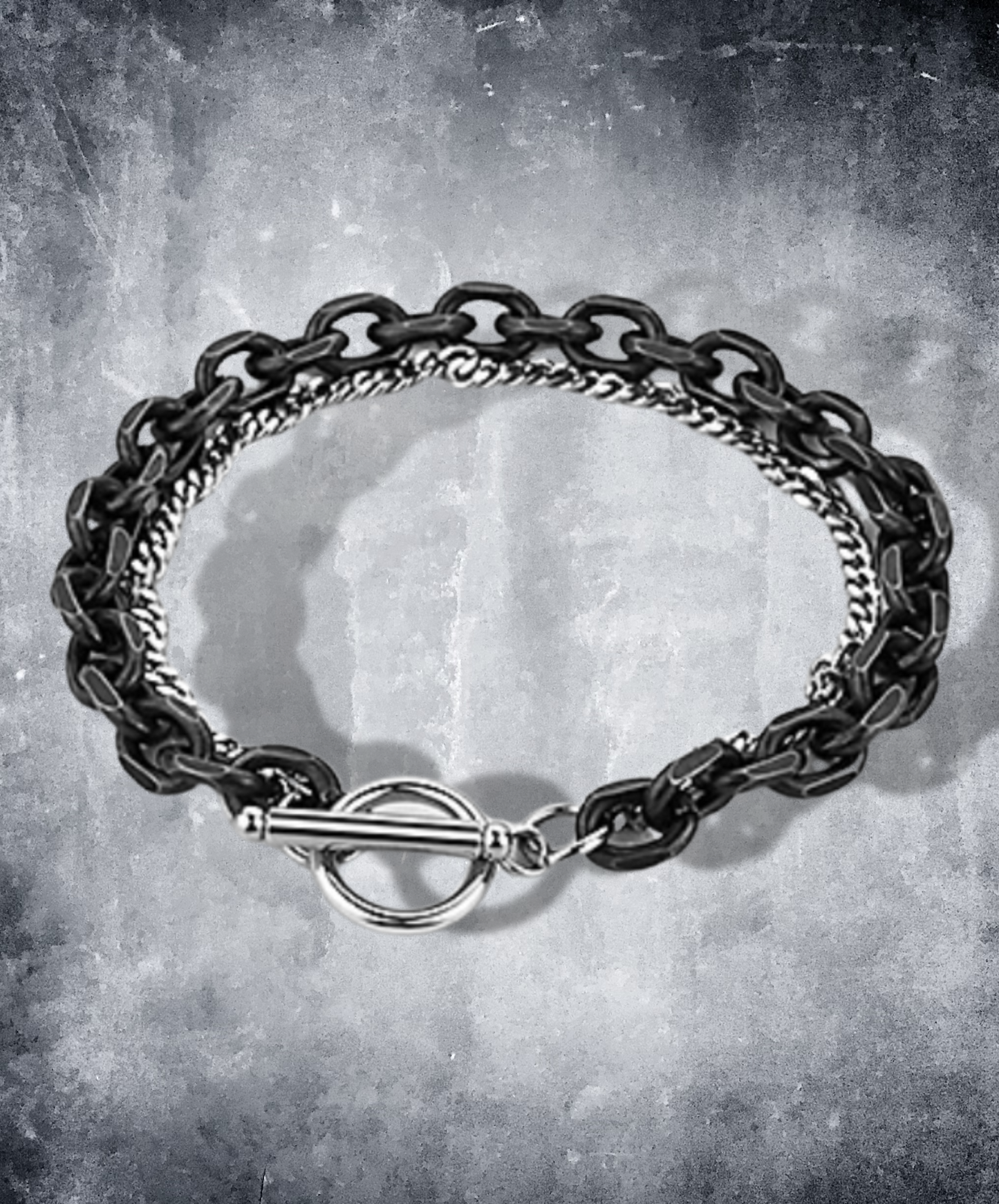 black & silver 2 types chain bracelet EN1595