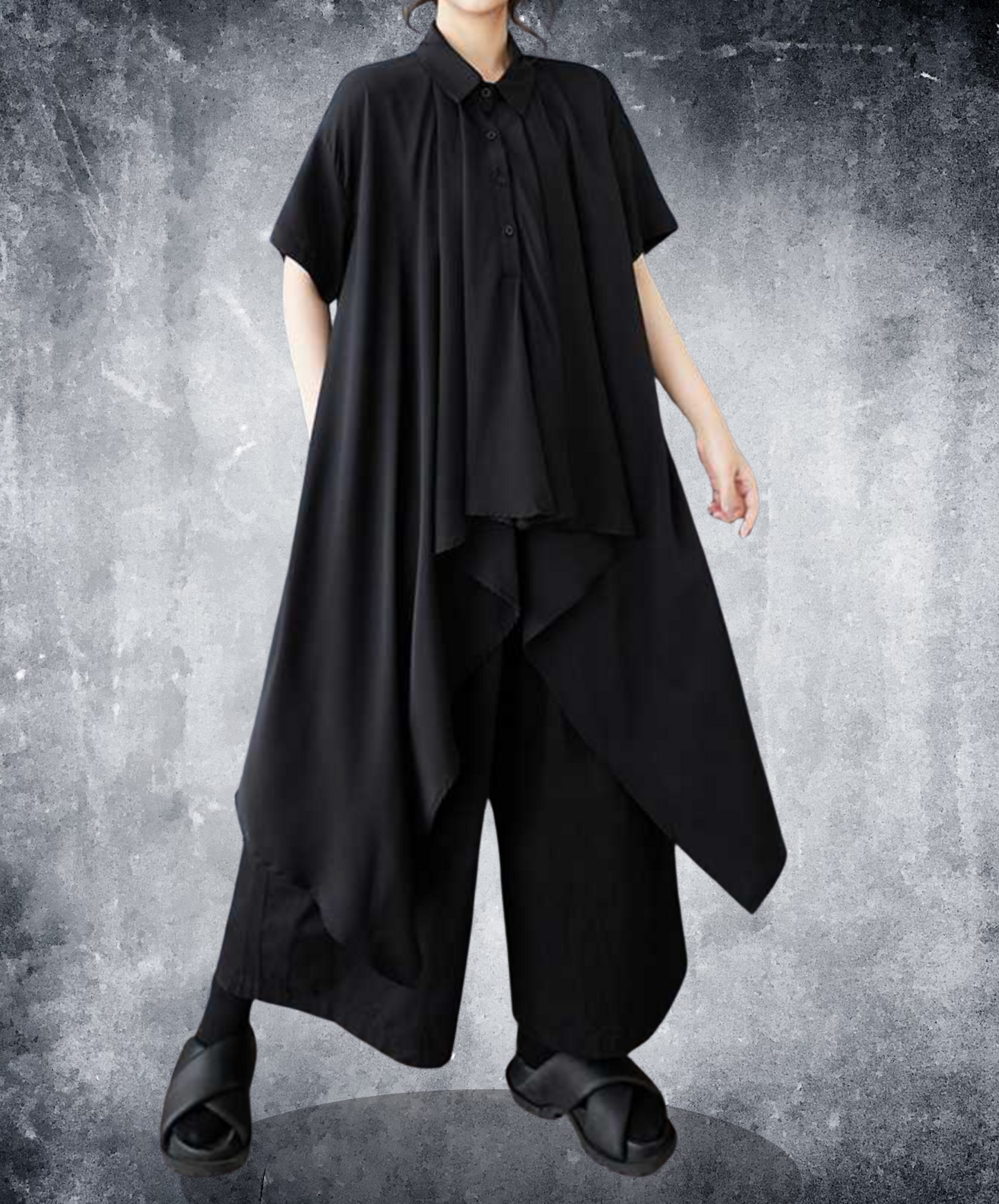 tucked chiffon drape long shirt EN2274