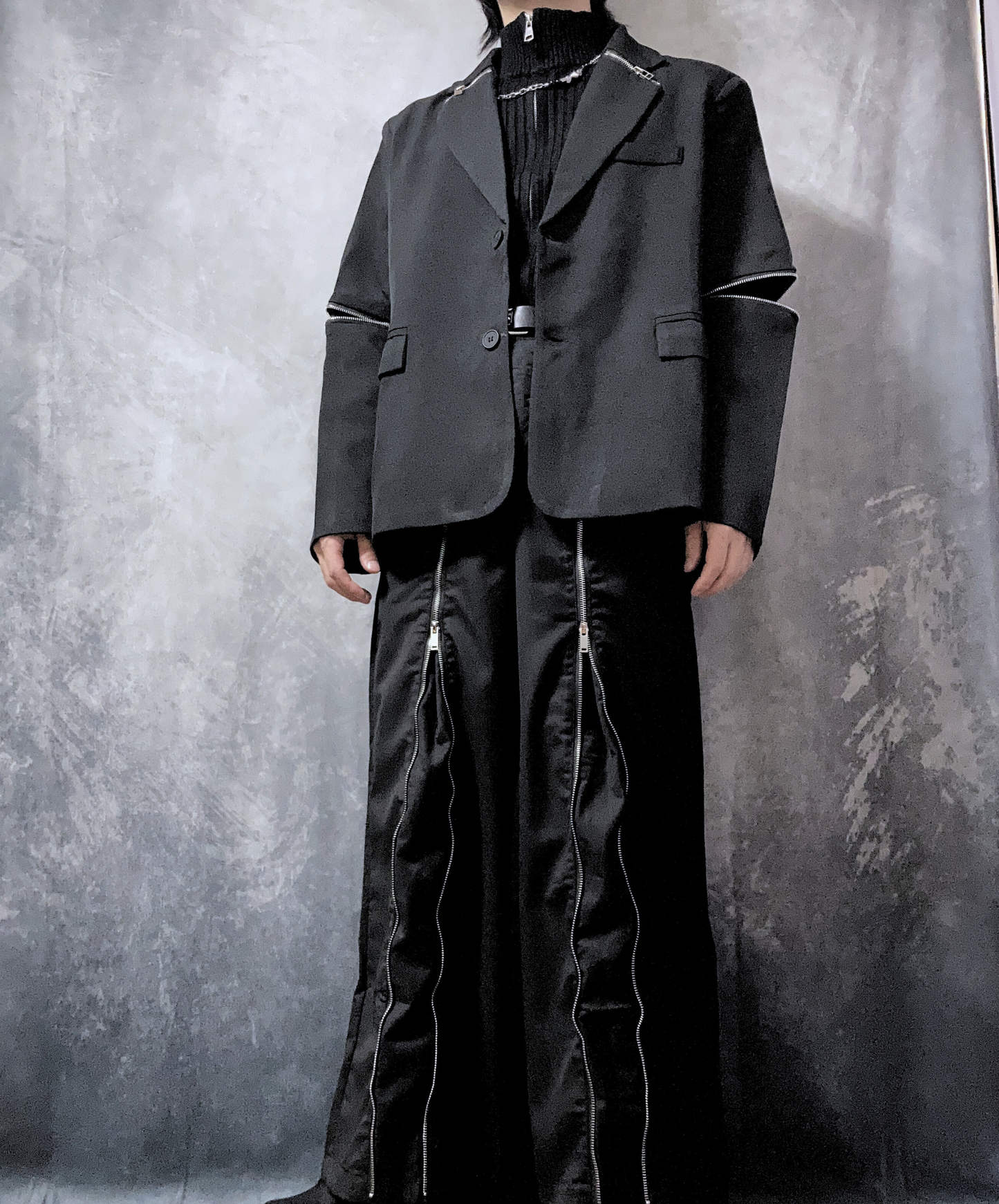 【style64】dark mode outfit set EN1883(jacket + sweater + pants set)