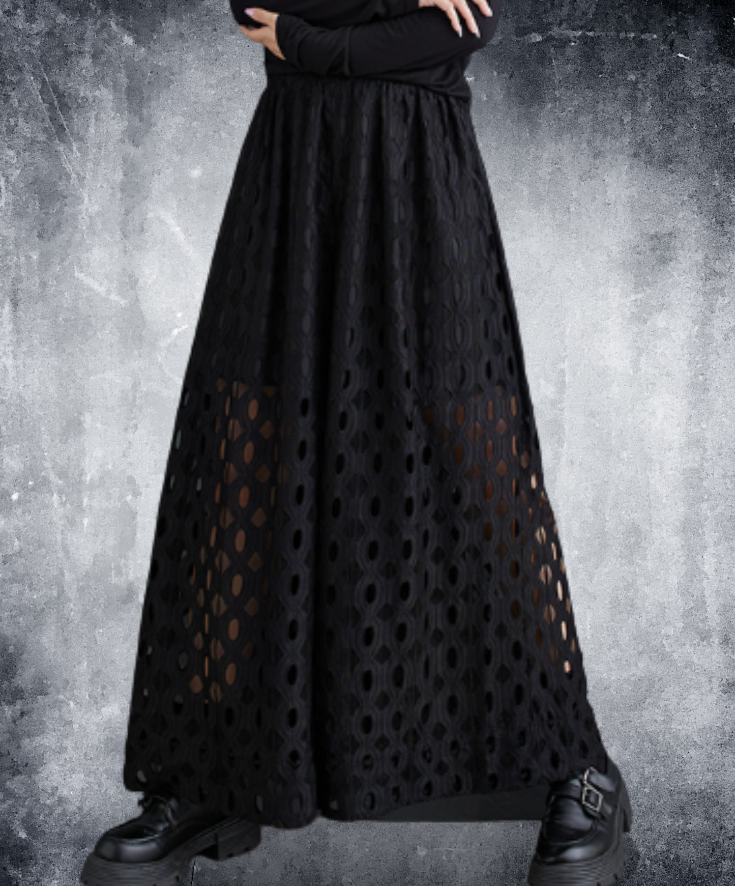 dark solid lace wide leg hakama pants EN2180