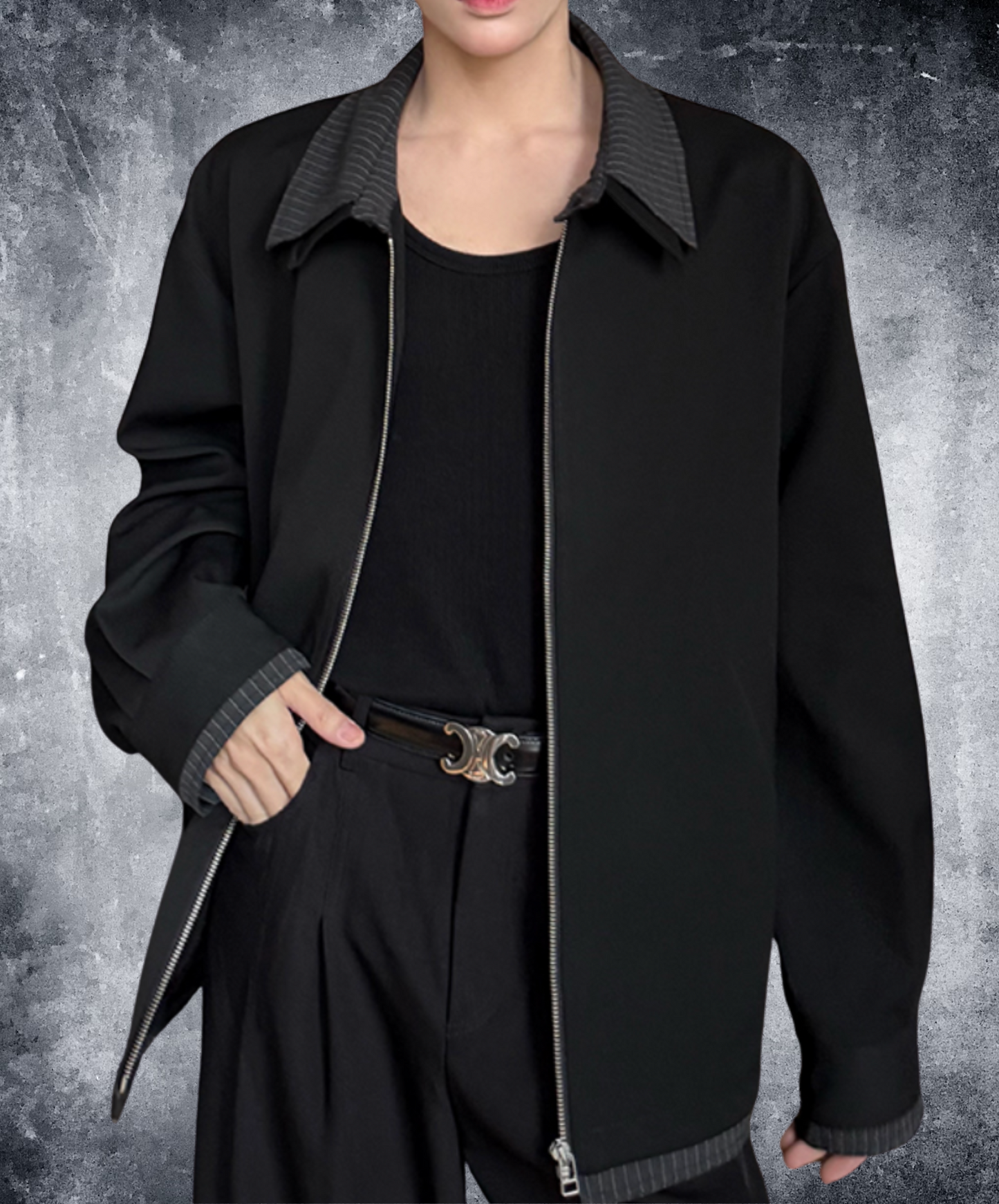 stitched contrast double collar jacket EN2015
