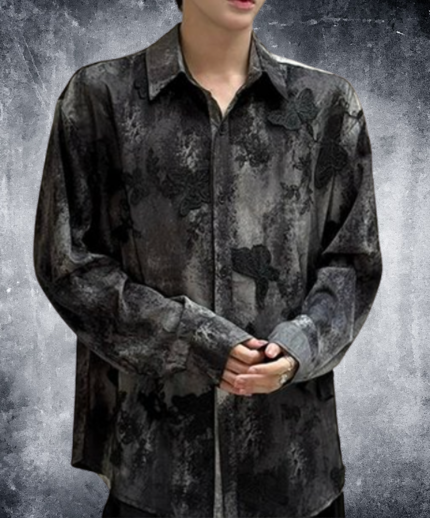 dark lace with 3d butterfly embroidery shirt EN2325