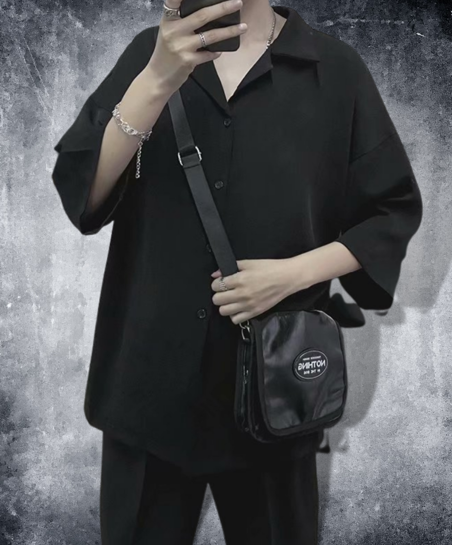 dark loose three quarter sleeve shirt EN867