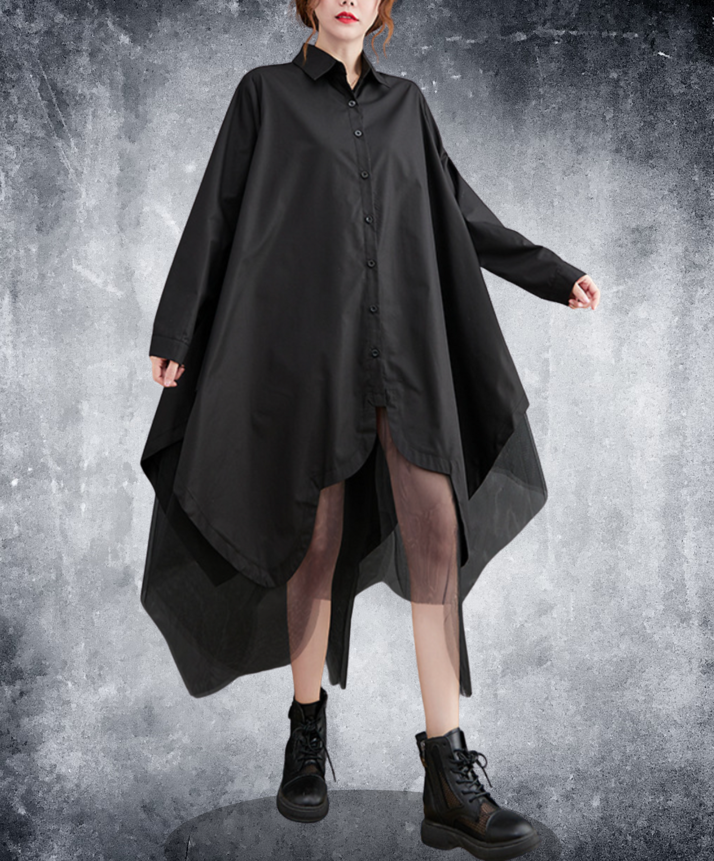 layered look with different materials long shirt EN2286