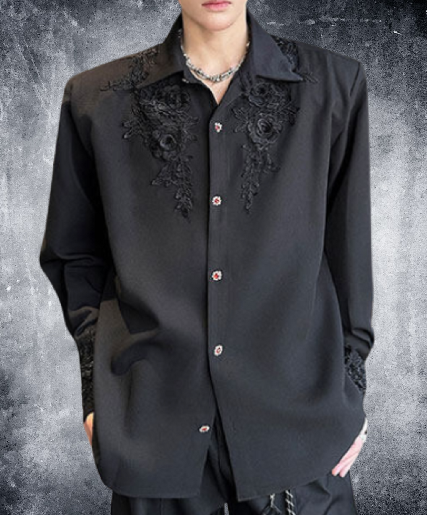 dark gorgeous 3d rose embroidery shirt EN2366