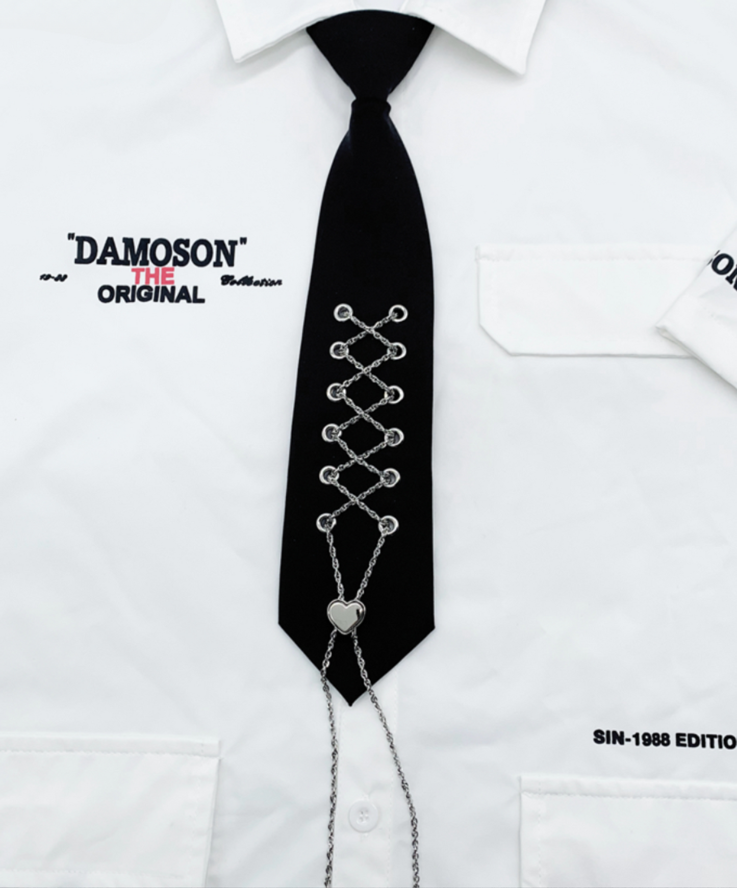 chain lace-up heart hole necktie EN2351