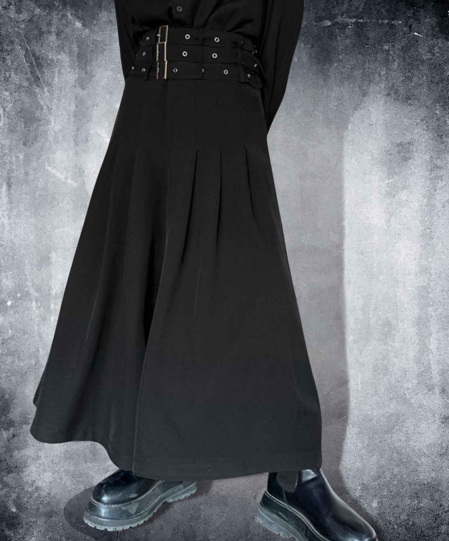 wide leg with three-stage belt long pants EN1526